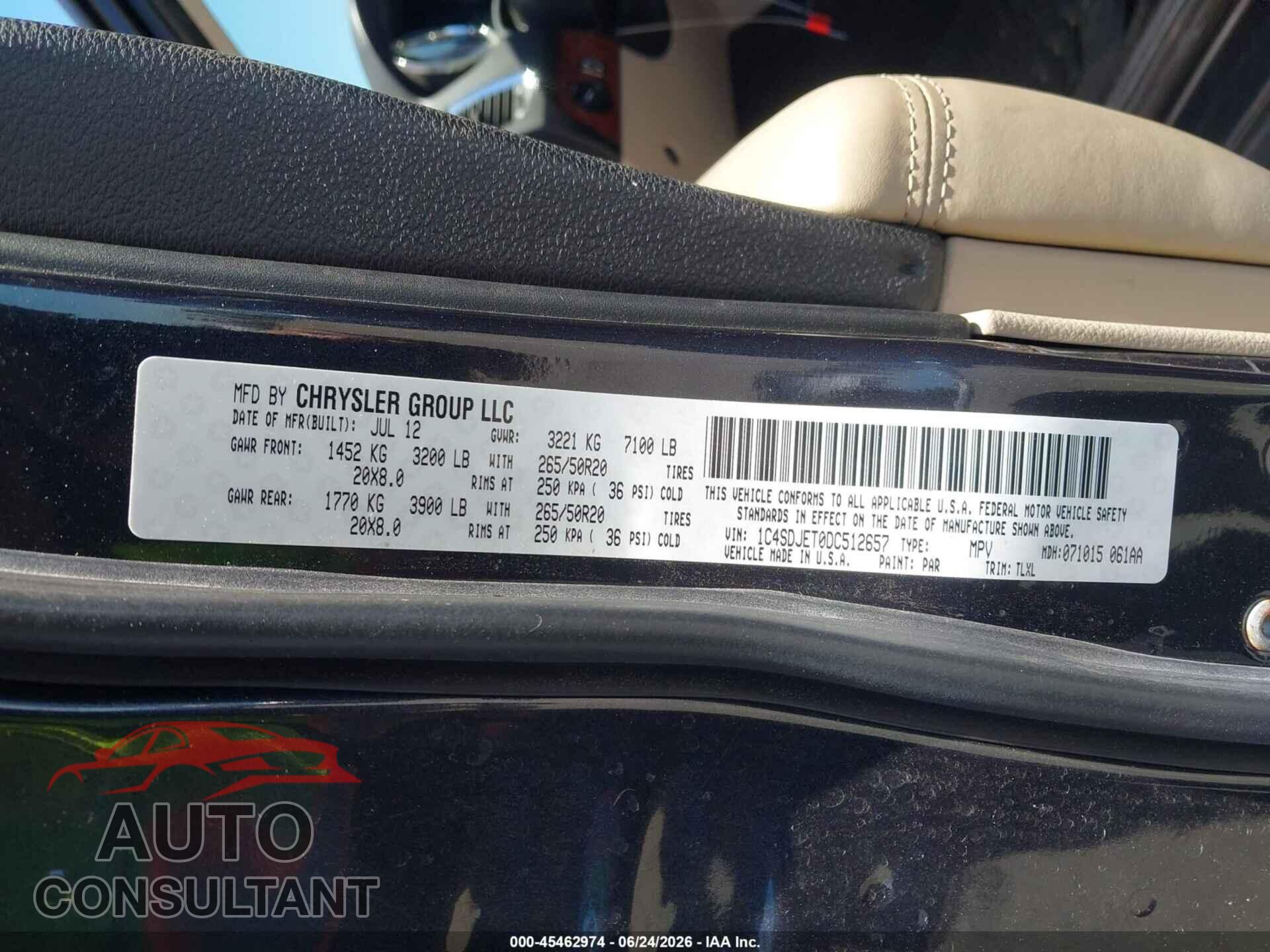 DODGE DURANGO 2013 - 1C4SDJET0DC512657