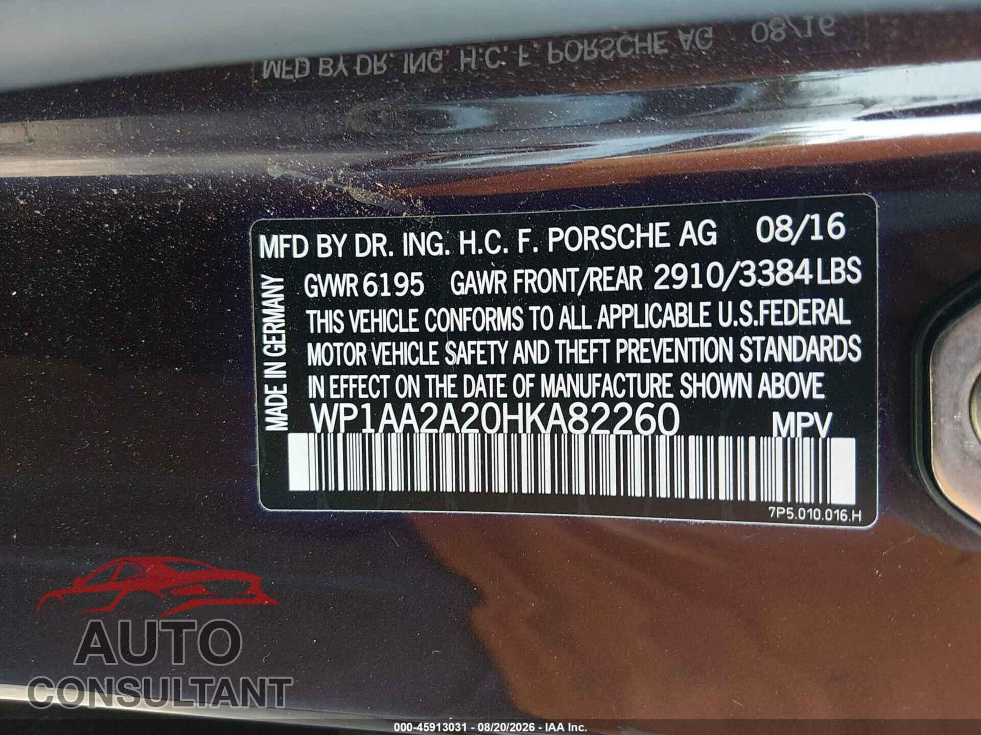 PORSCHE CAYENNE 2017 - WP1AA2A20HKA82260
