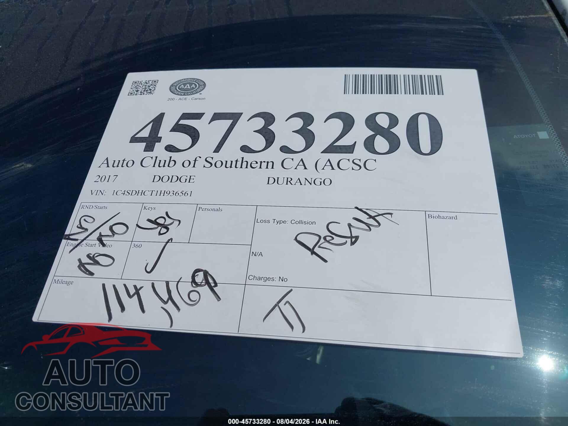 DODGE DURANGO 2017 - 1C4SDHCT1HC936561