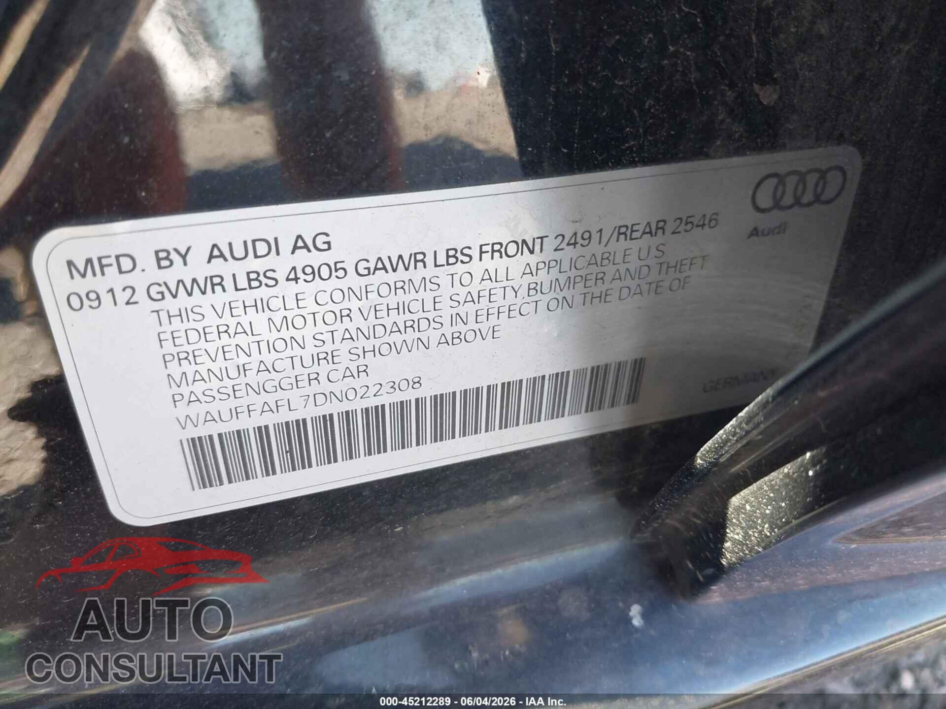 AUDI A4 2013 - WAUFFAFL7DN022308