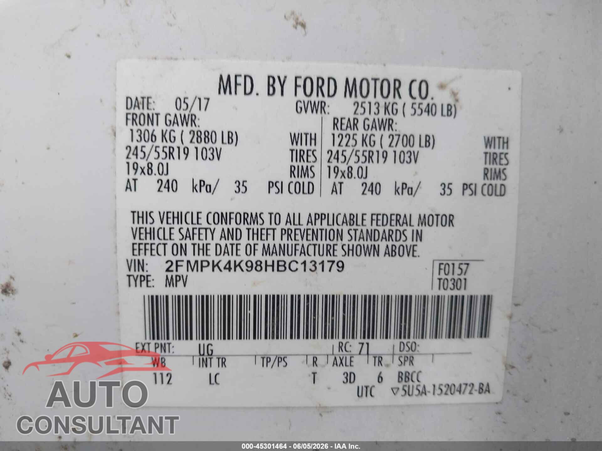 FORD EDGE 2017 - 2FMPK4K98HBC13179