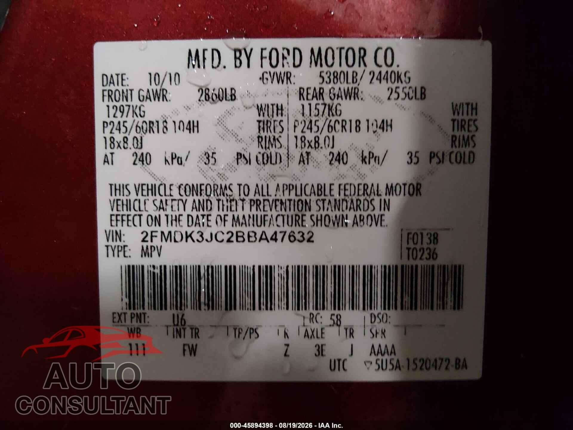 FORD EDGE 2011 - 2FMDK3JC2BBA47632