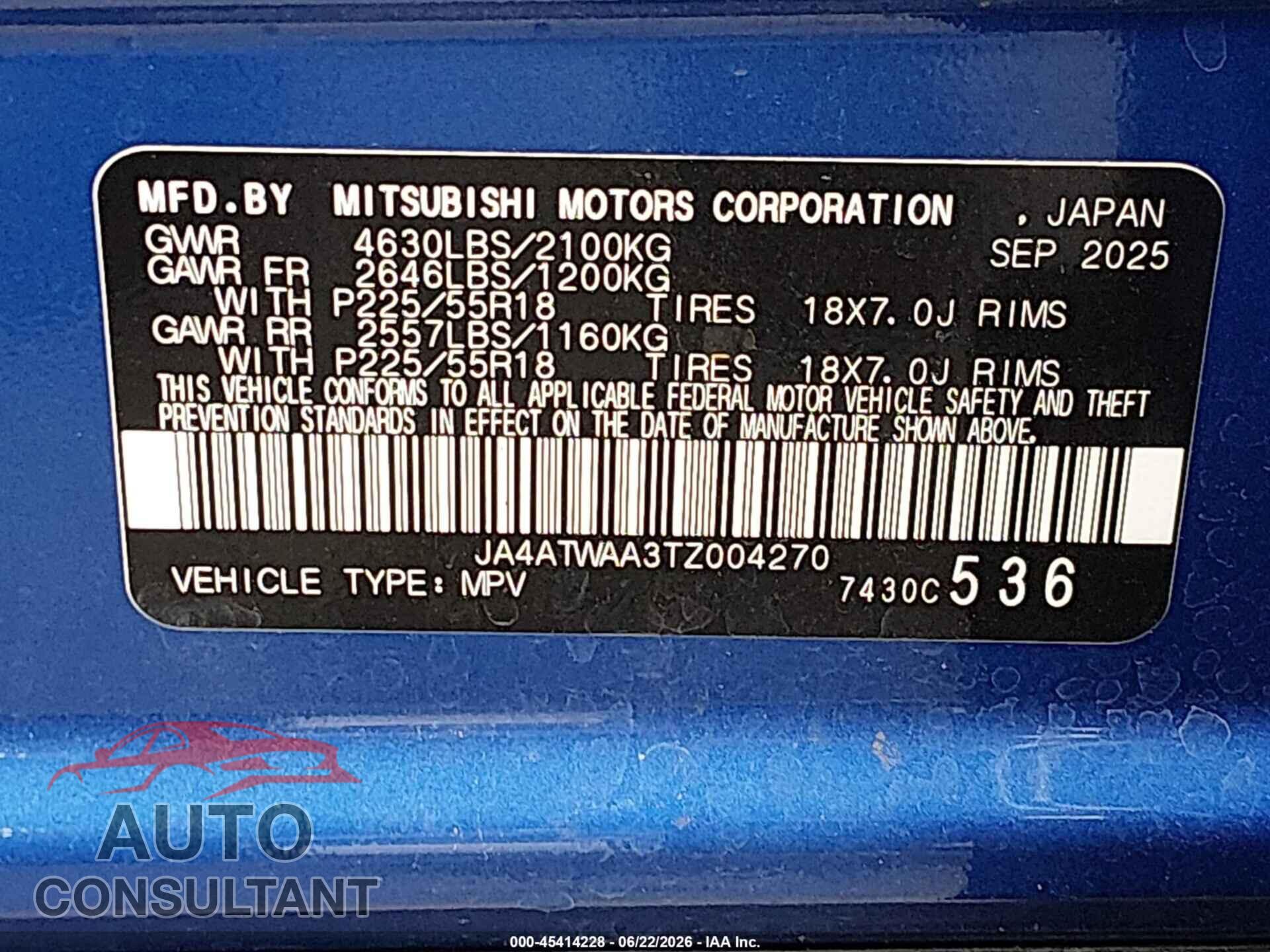 MITSUBISHI ECLIPSE CROSS 2026 - JA4ATWAA3TZ004270
