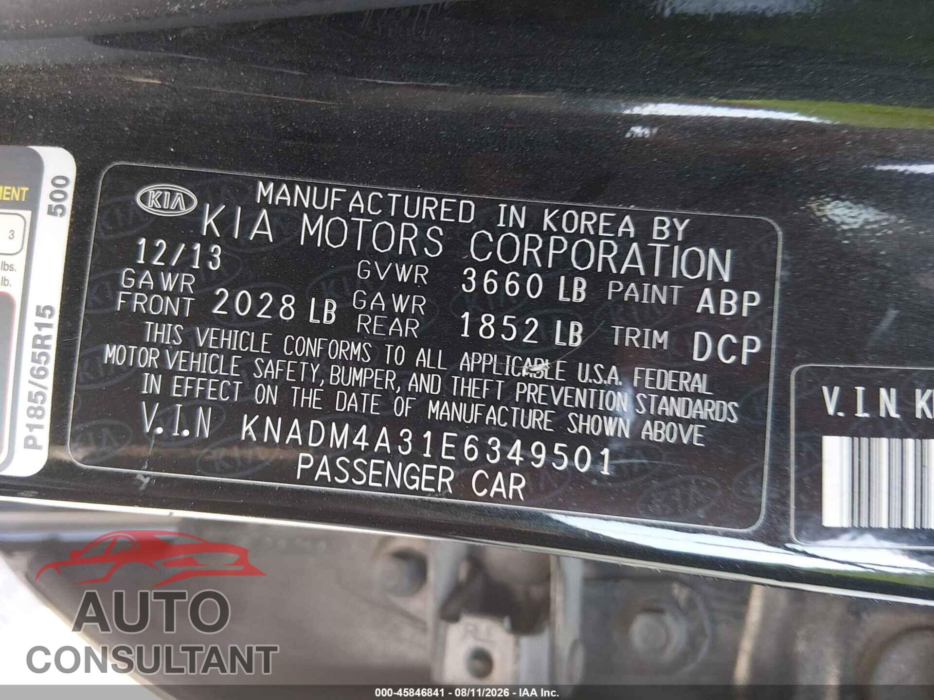 KIA RIO 2014 - KNADM4A31E6349501