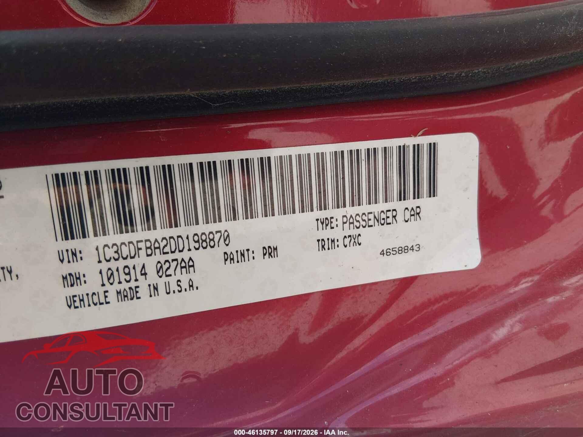 DODGE DART 2013 - 1C3CDFBA2DD198870