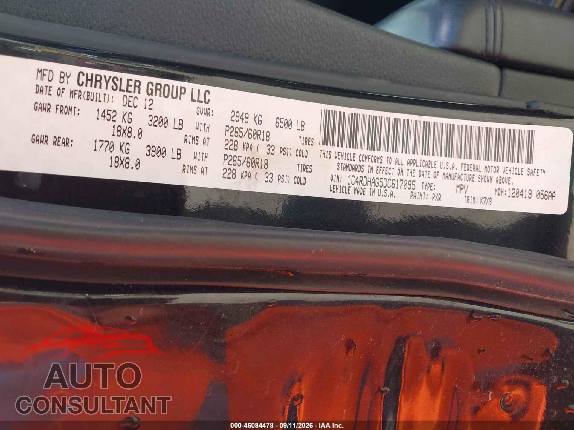 DODGE DURANGO 2013 - 1C4RDHAG5DC617095