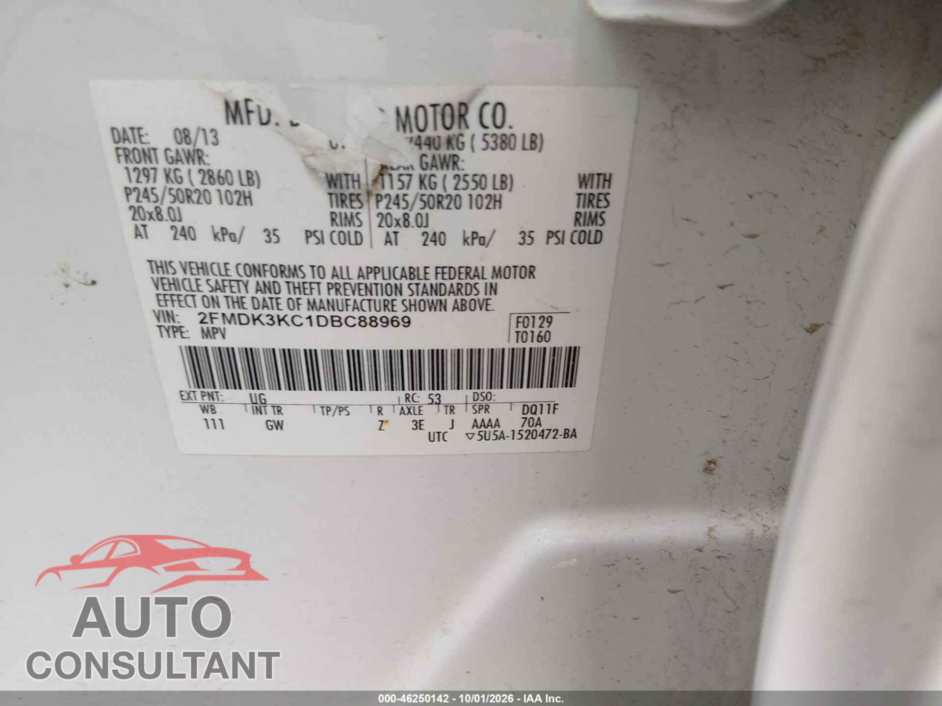 FORD EDGE 2013 - 2FMDK3KC1DBC88969