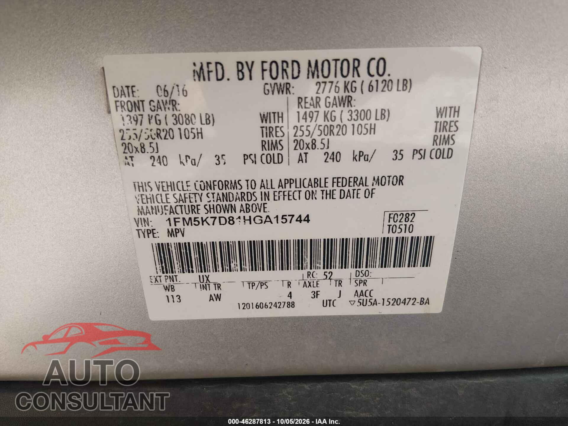 FORD EXPLORER 2017 - 1FM5K7D81HGA15744