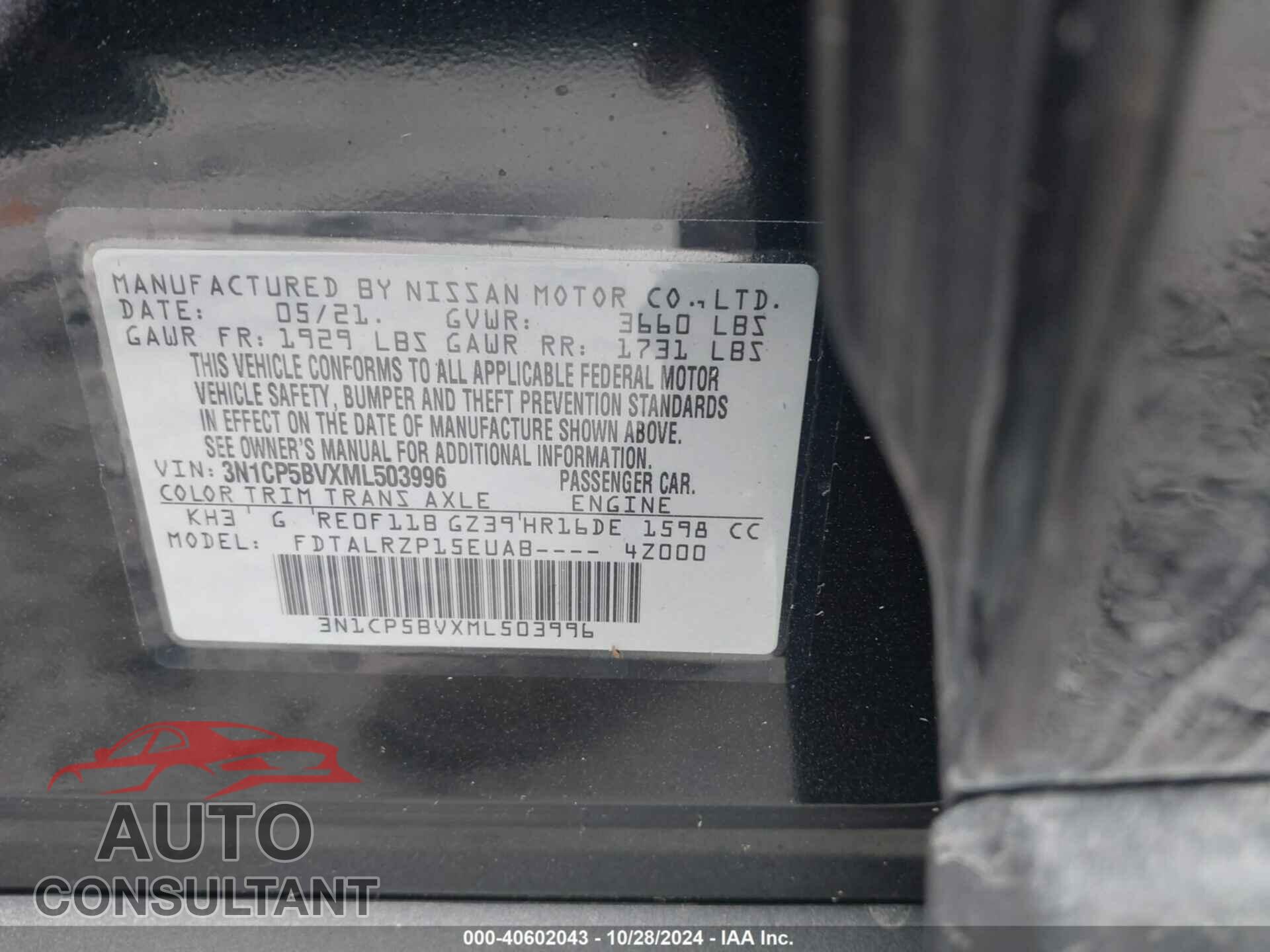 NISSAN KICKS 2021 - 3N1CP5BVXML503996