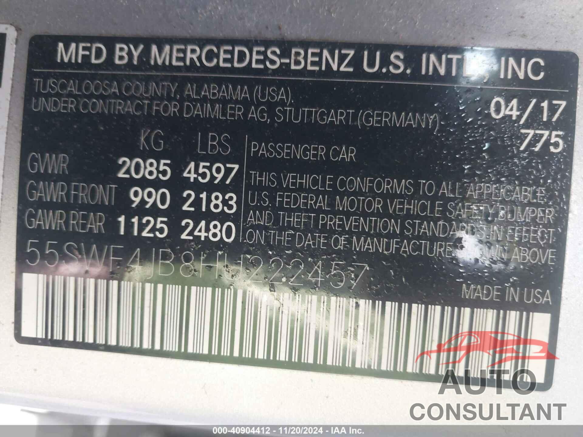 MERCEDES-BENZ C 300 2017 - 55SWF4JB8HU222457