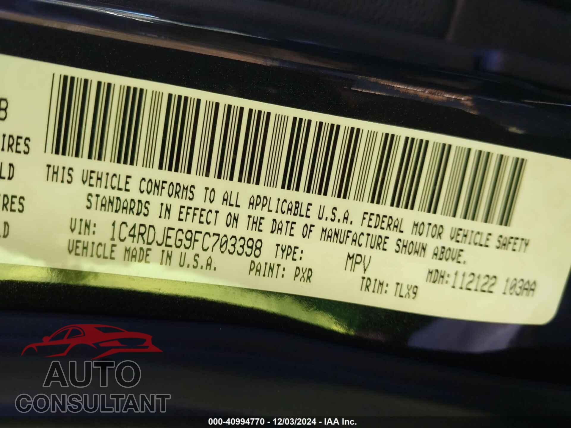 DODGE DURANGO 2015 - 1C4RDJEG9FC703398