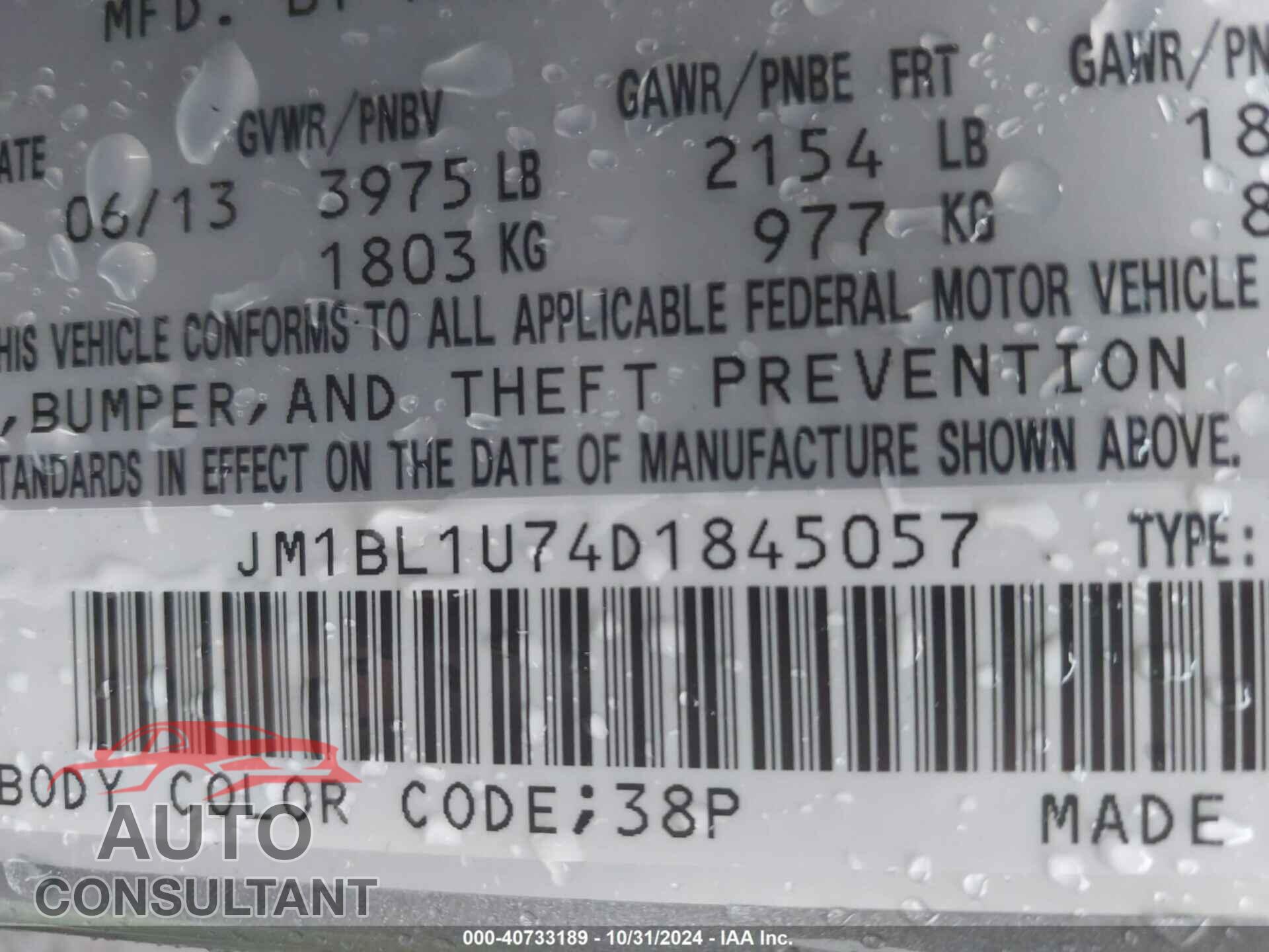 MAZDA MAZDA3 2013 - JM1BL1U74D1845057