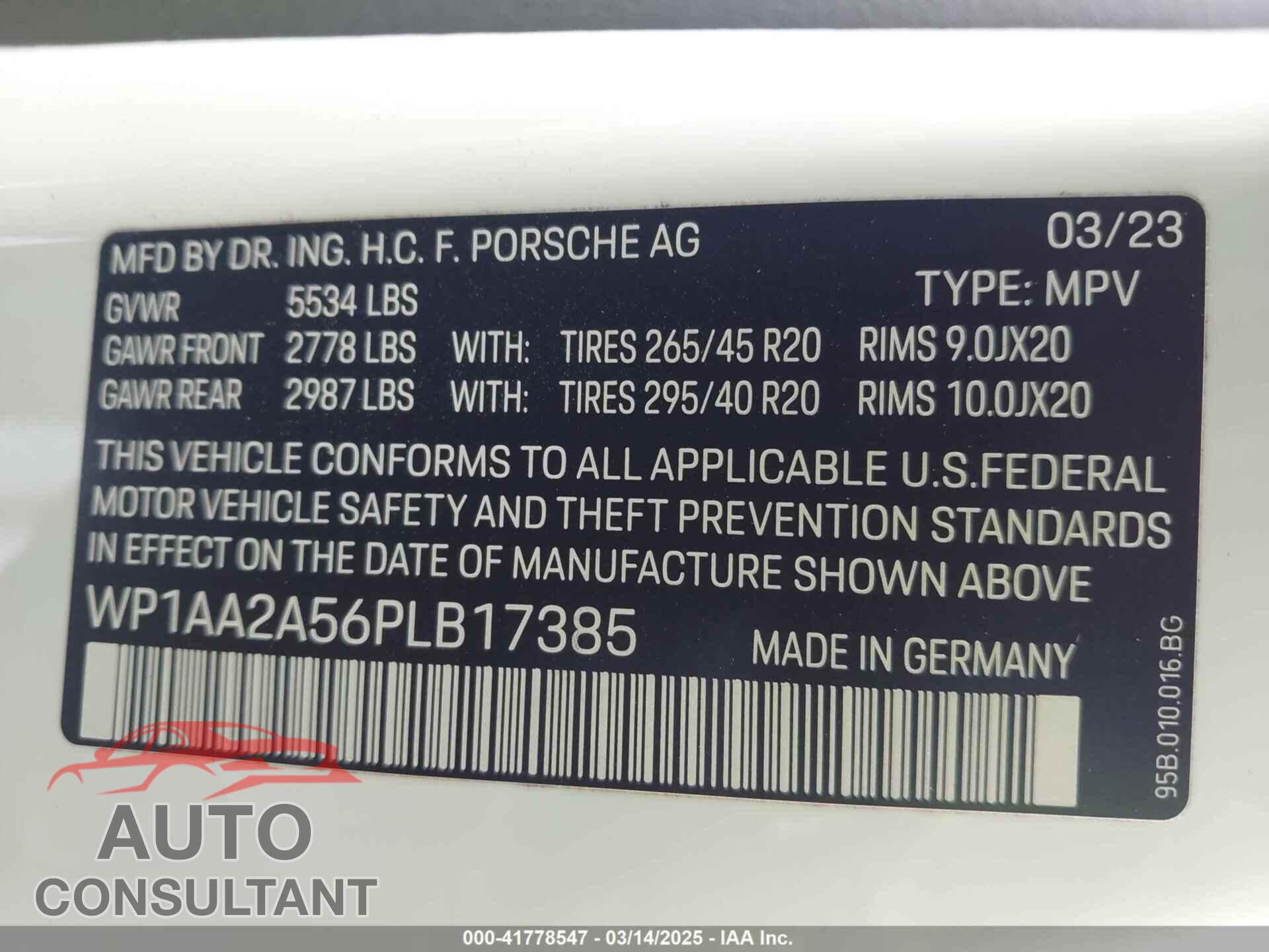 PORSCHE MACAN 2023 - WP1AA2A56PLB17385