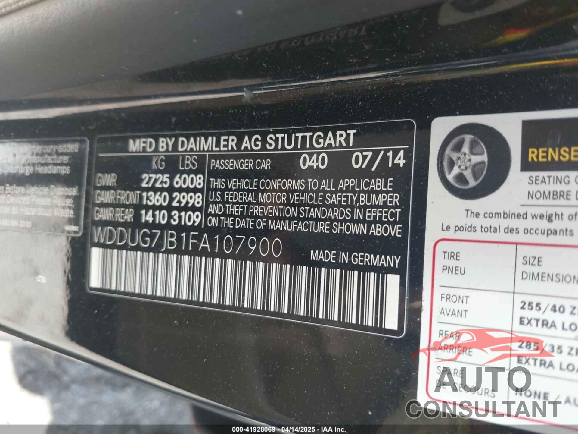 MERCEDES-BENZ S 2015 - WDDUG7JB1FA107900
