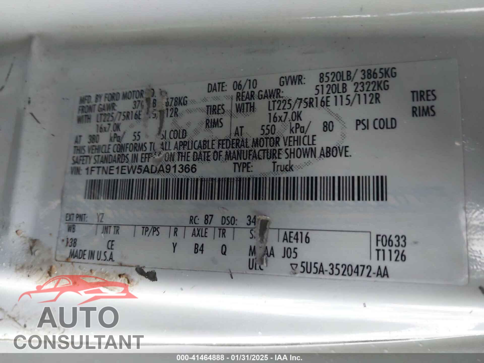 FORD E-150 2010 - 1FTNE1EW5ADA91366