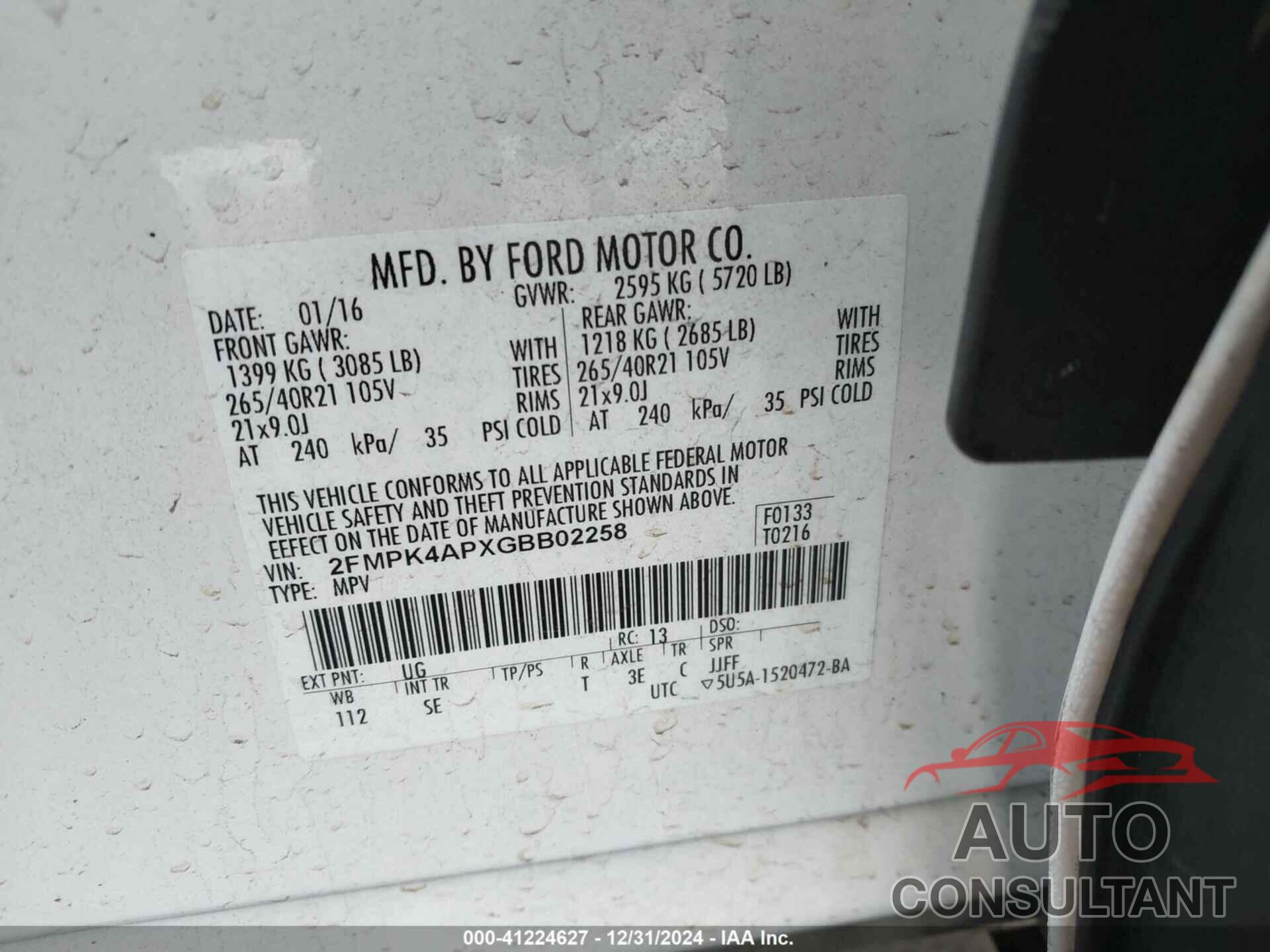 FORD EDGE 2016 - 2FMPK4APXGBB02258