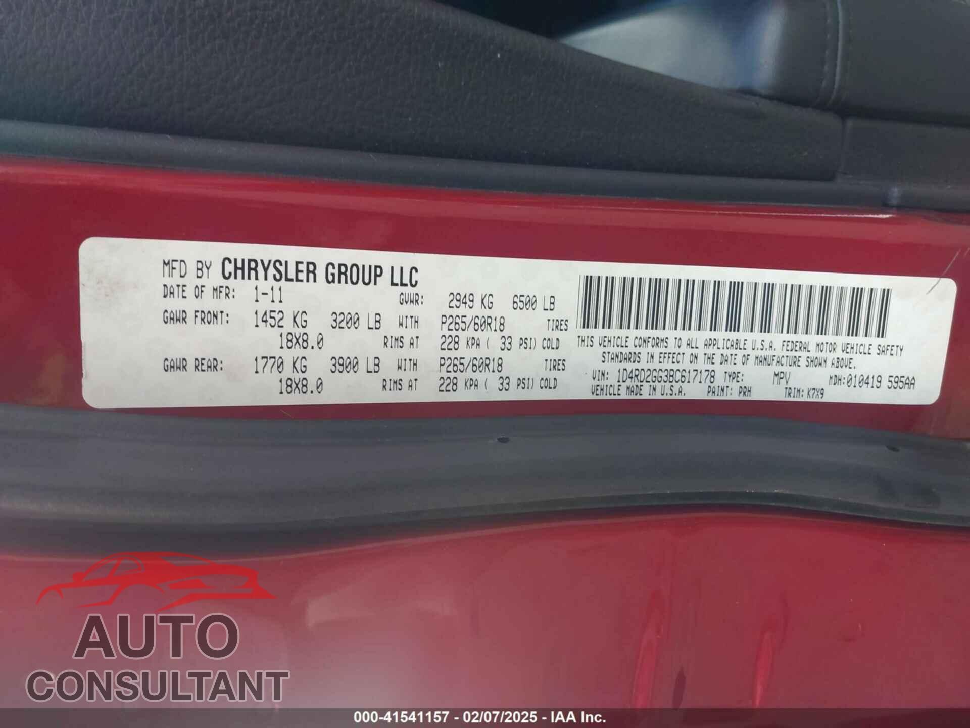 DODGE DURANGO 2011 - 1D4RD2GG3BC617178