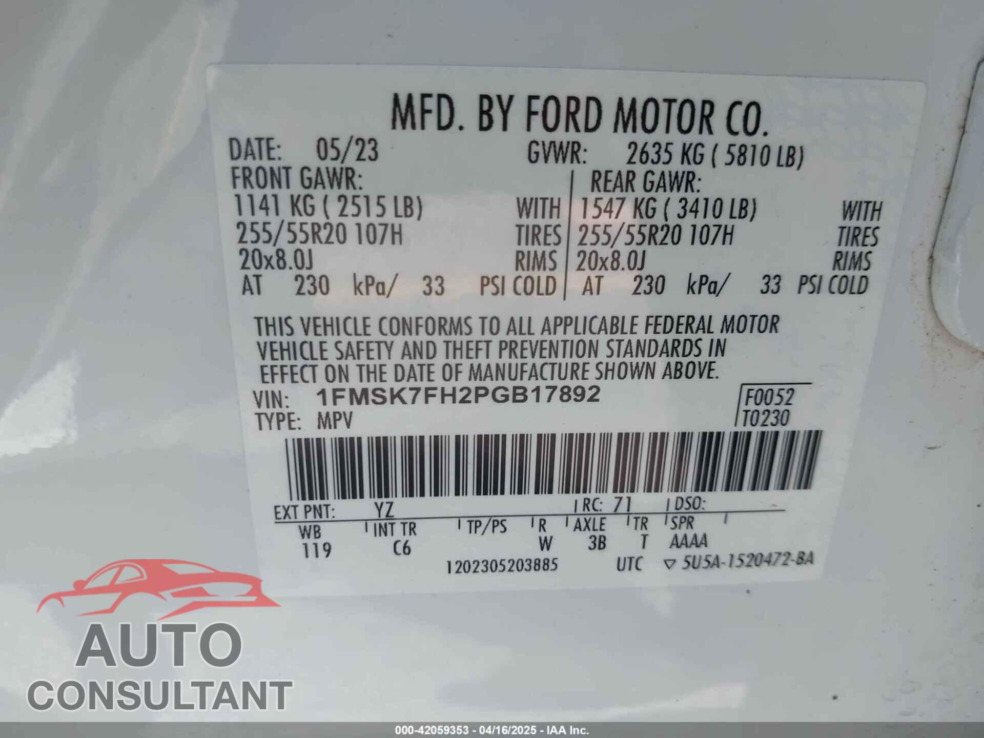 FORD EXPLORER 2023 - 1FMSK7FH2PGB17892