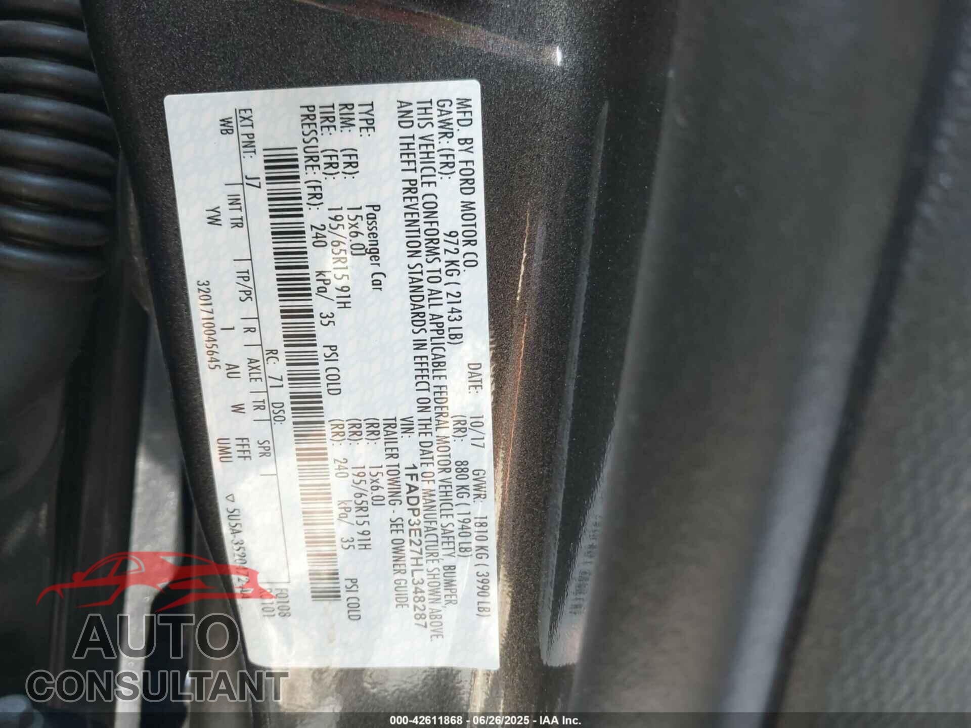 FORD FOCUS 2017 - 1FADP3E27HL348287