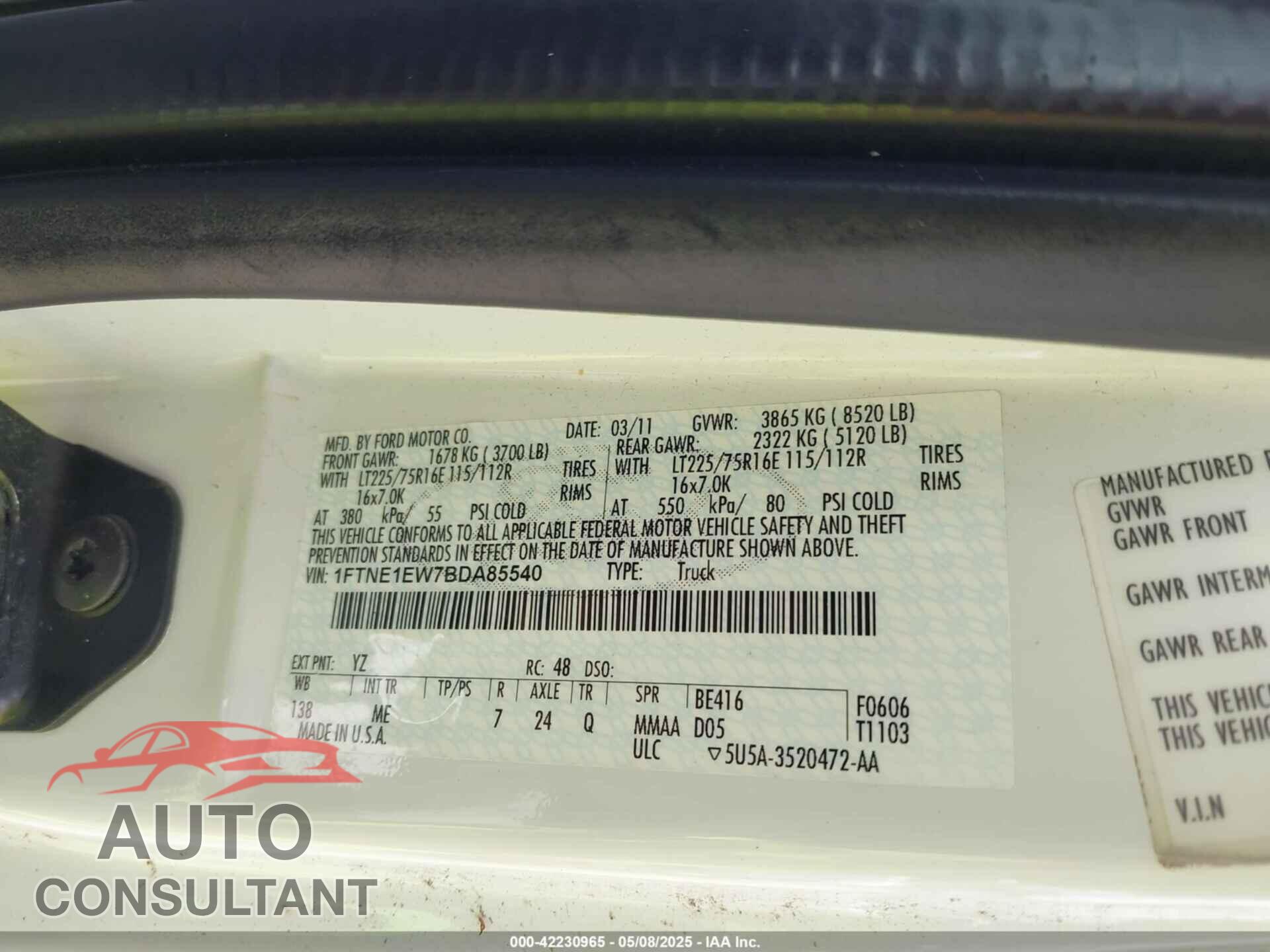 FORD E-150 2011 - 1FTNE1EW7BDA85540