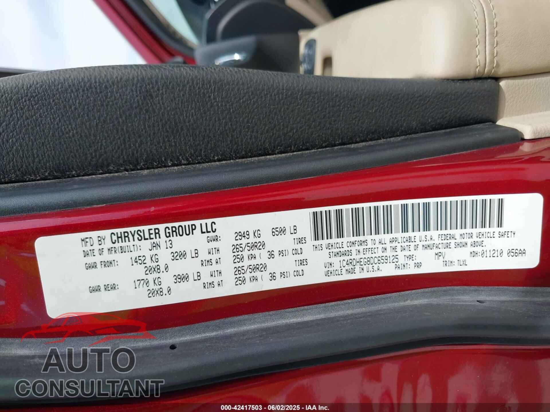 DODGE DURANGO 2013 - 1C4RDHEG8DC659125