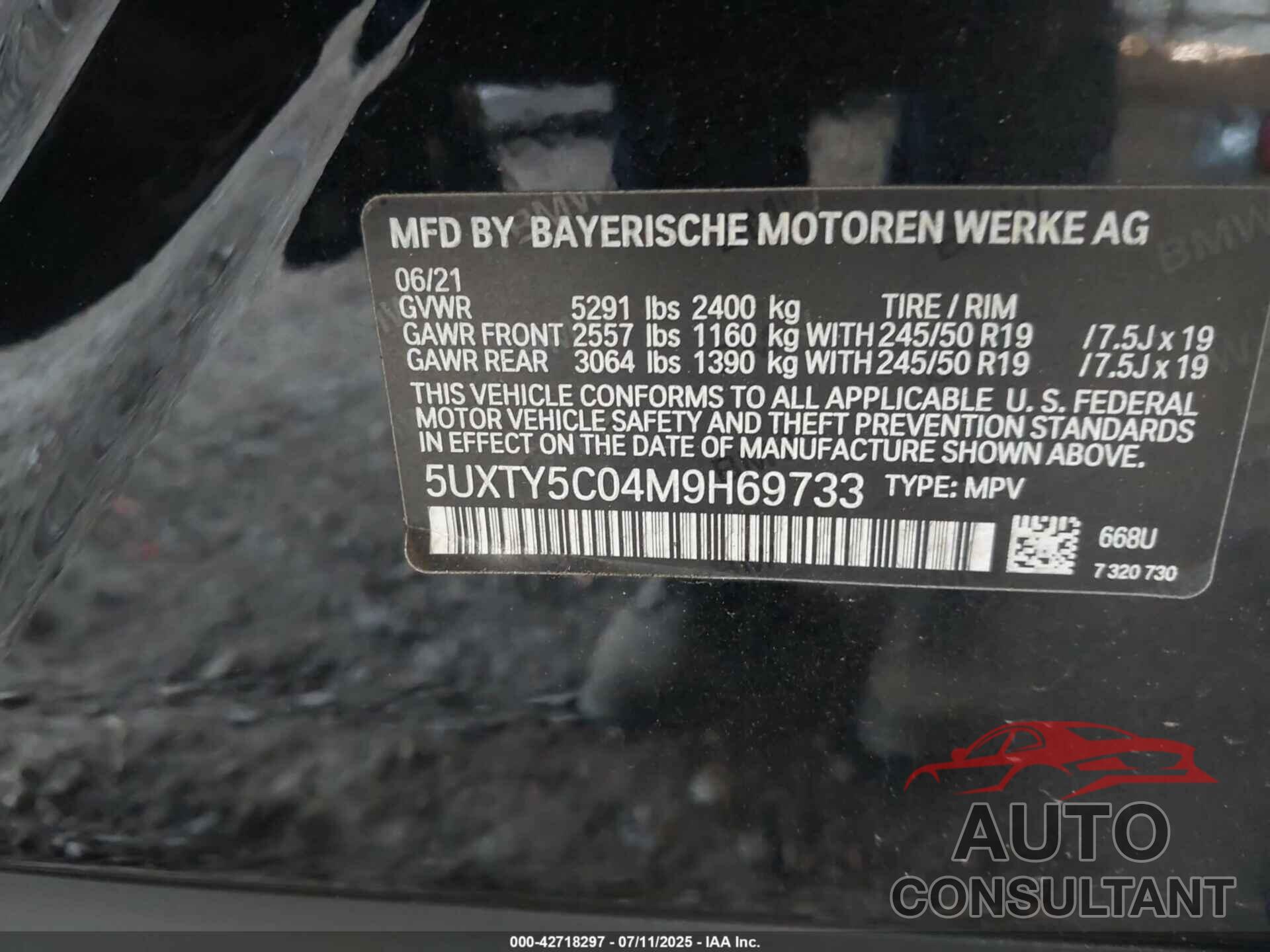 BMW X3 2021 - 5UXTY5C04M9H69733