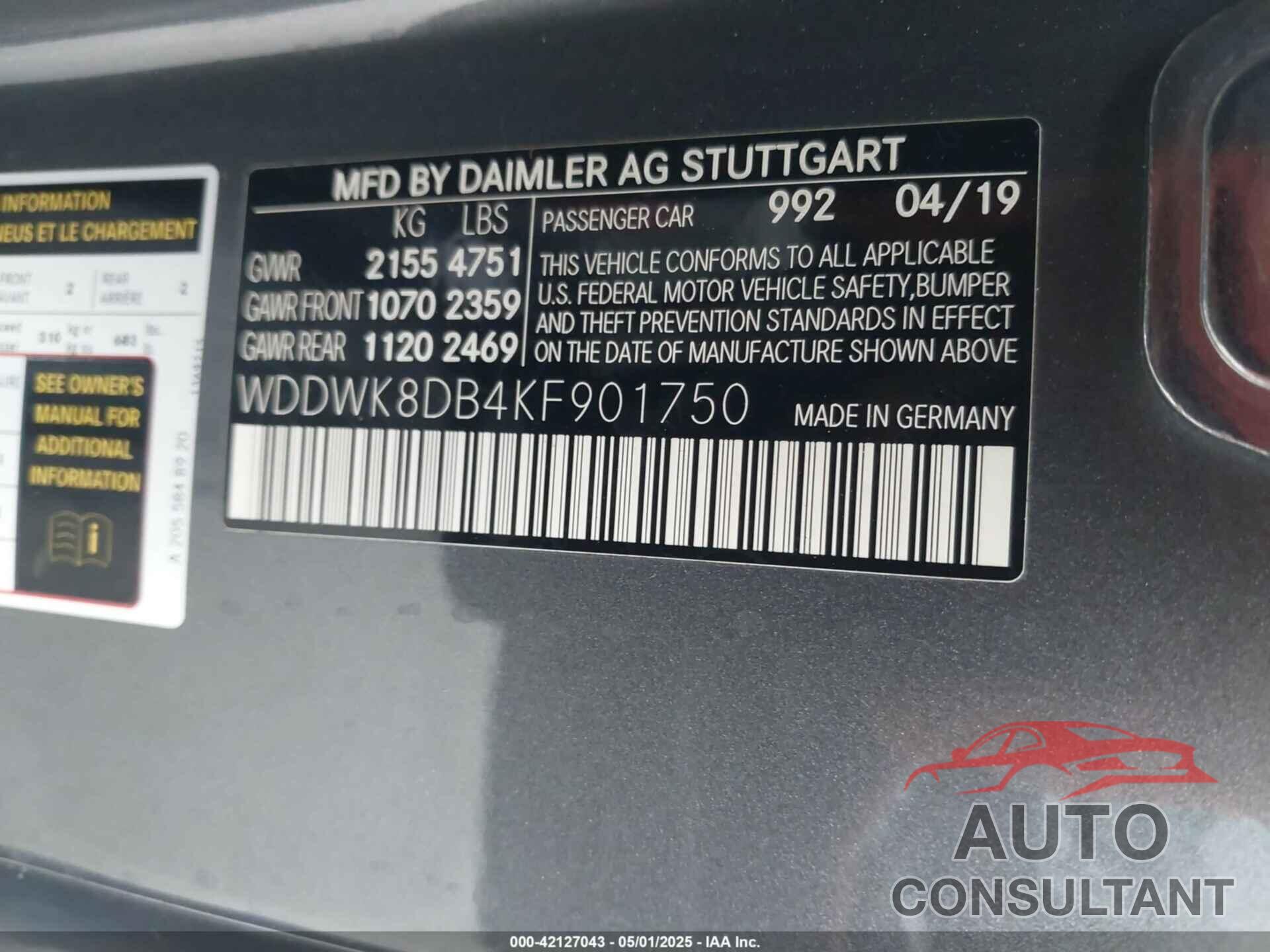 MERCEDES-BENZ C 300 2019 - WDDWK8DB4KF901750