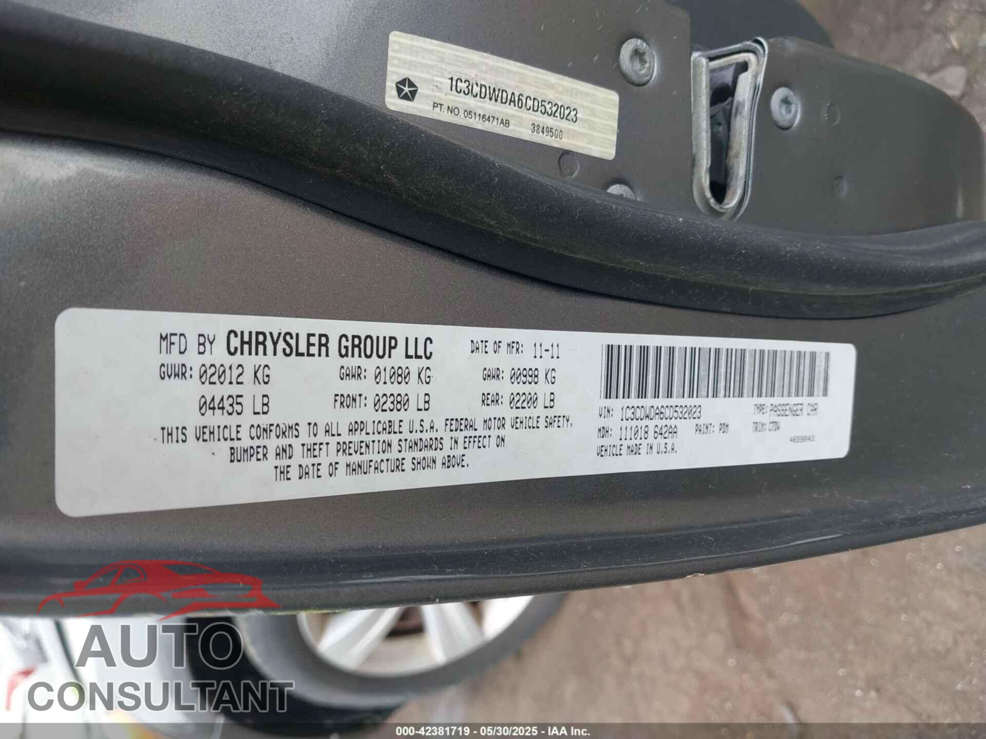 DODGE CALIBER 2012 - 1C3CDWDA6CD532023