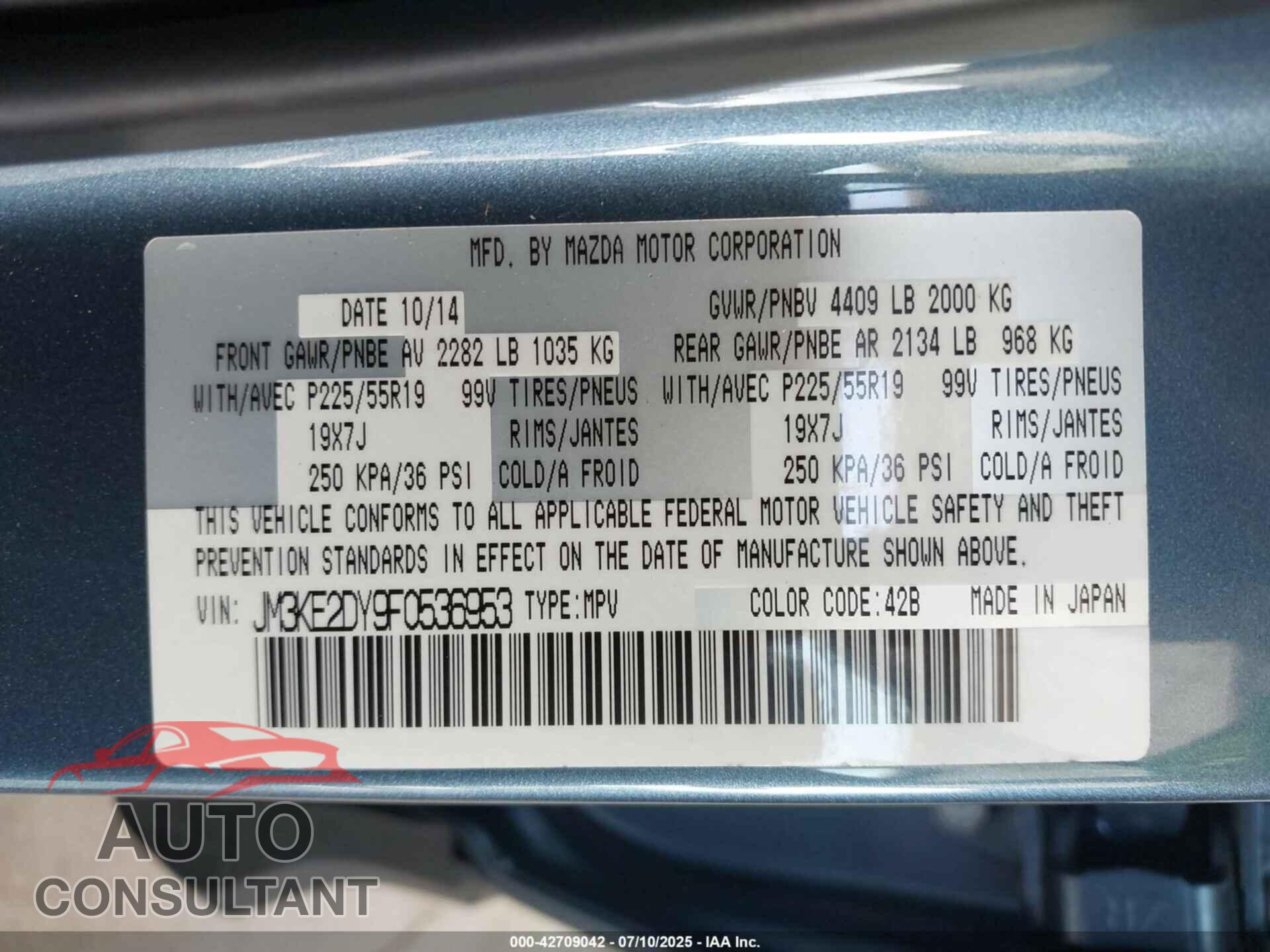 MAZDA CX-5 2015 - JM3KE2DY9F0536953