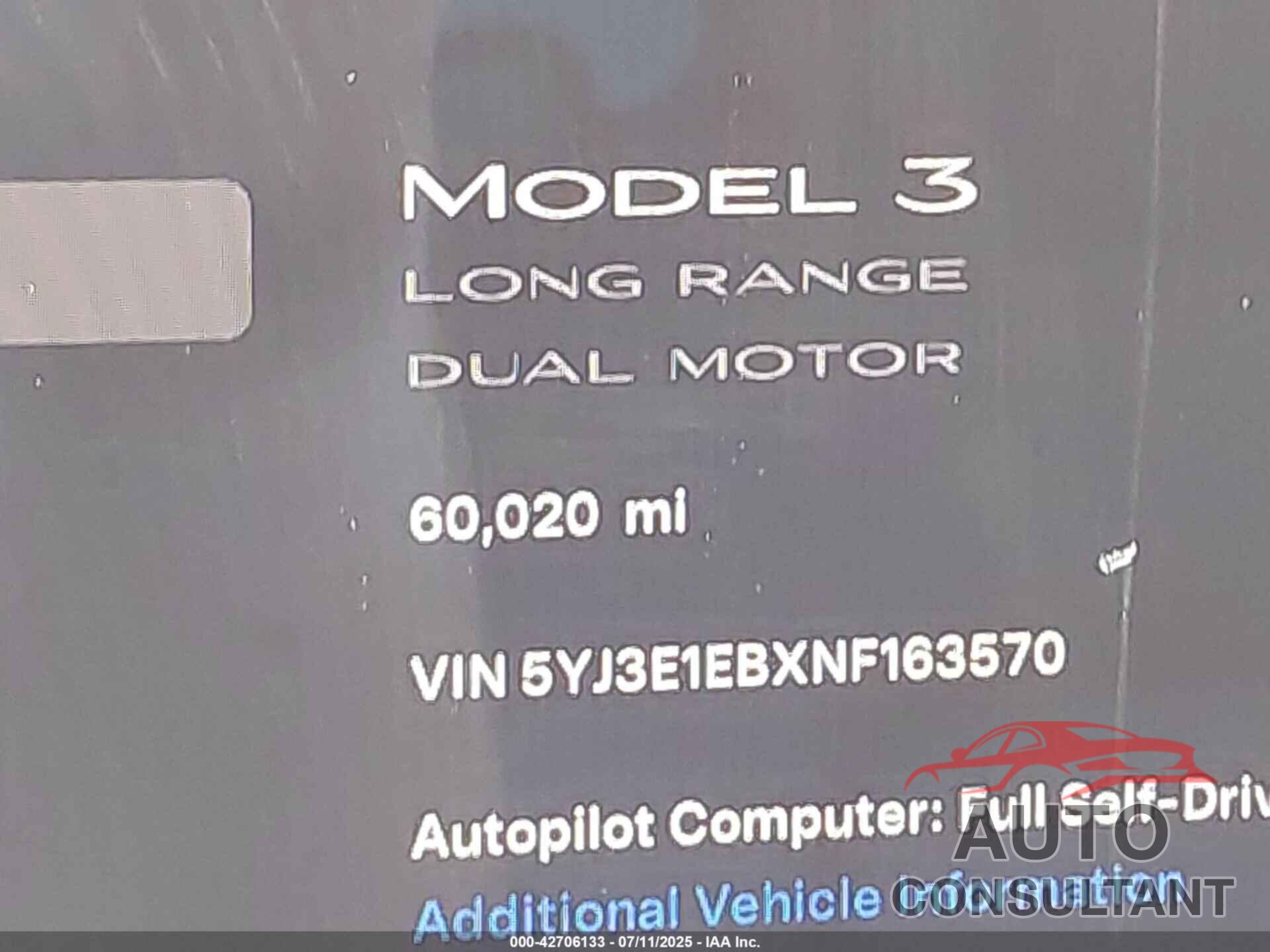 TESLA MODEL 3 2022 - 5YJ3E1EBXNF163570