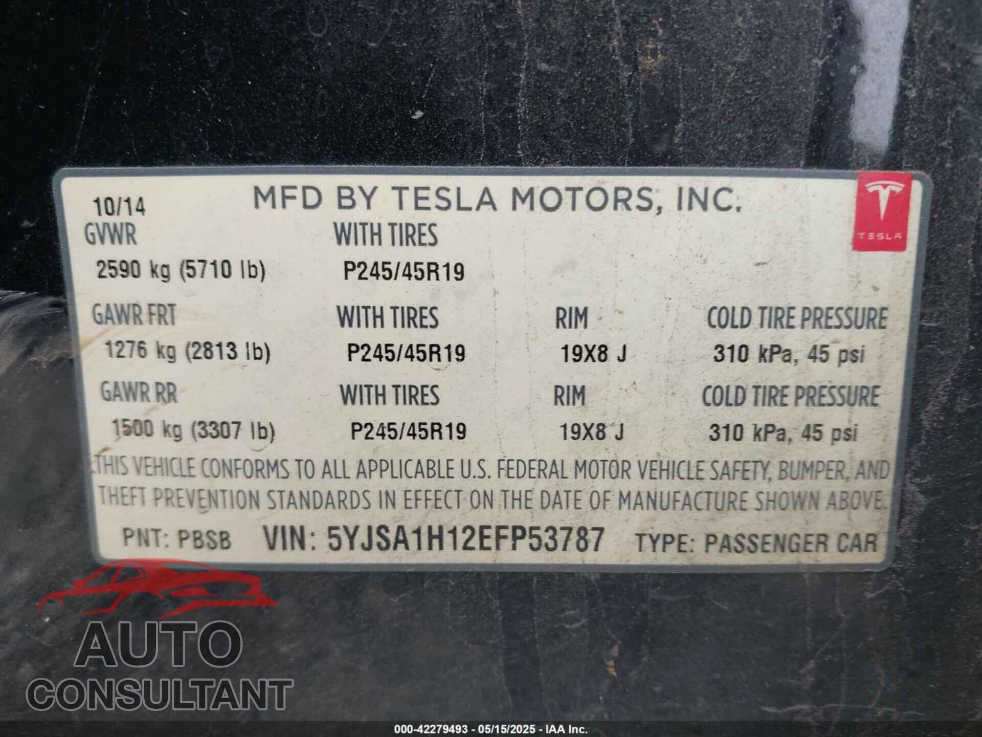 TESLA MODEL S 2014 - 5YJSA1H12EFP53787