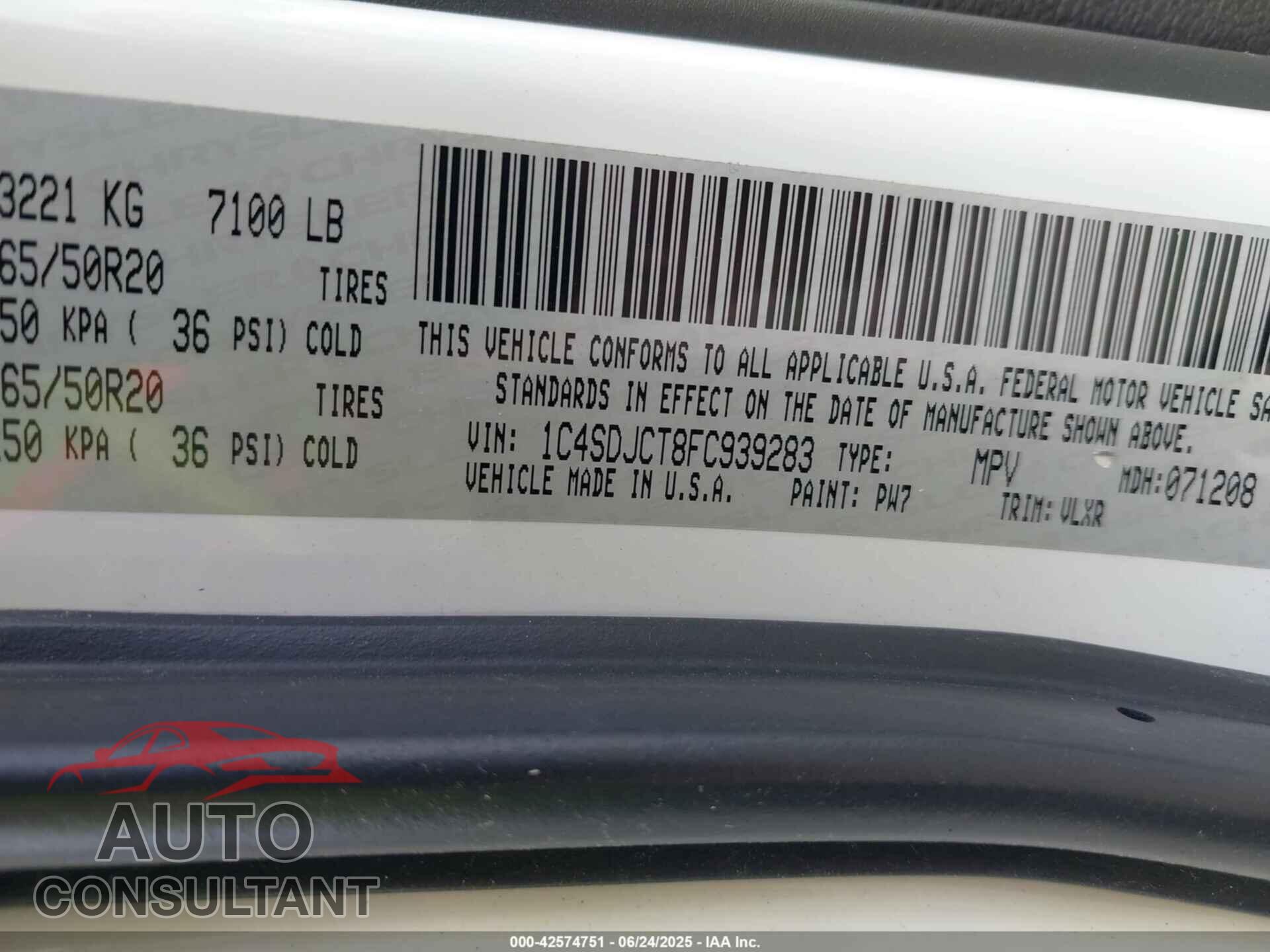 DODGE DURANGO 2015 - 1C4SDJCT8FC939283