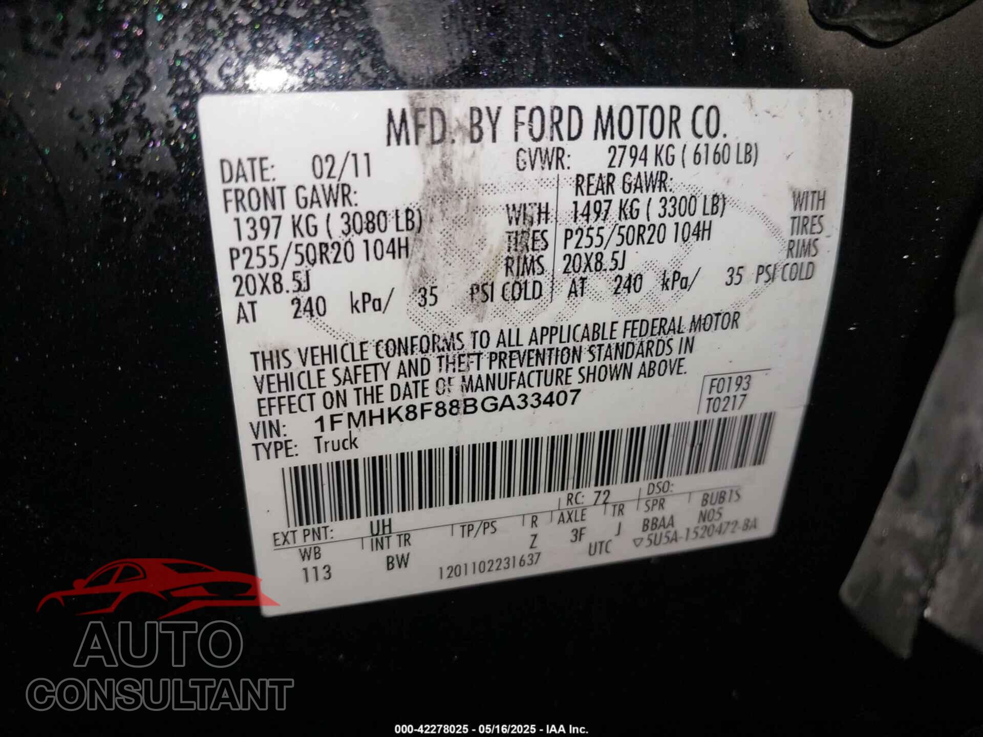 FORD EXPLORER 2011 - 1FMHK8F88BGA33407