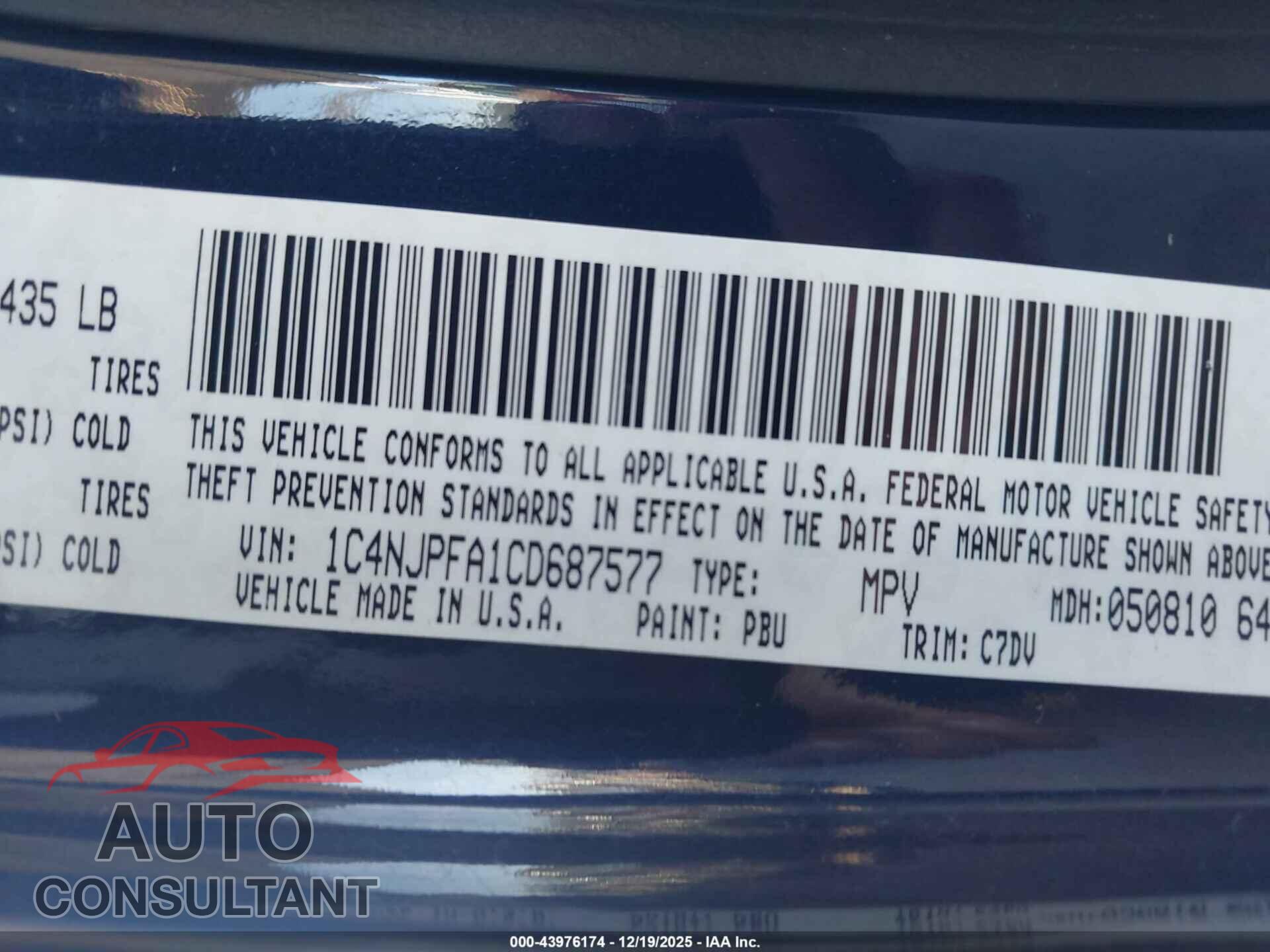 JEEP PATRIOT 2012 - 1C4NJPFA1CD687577