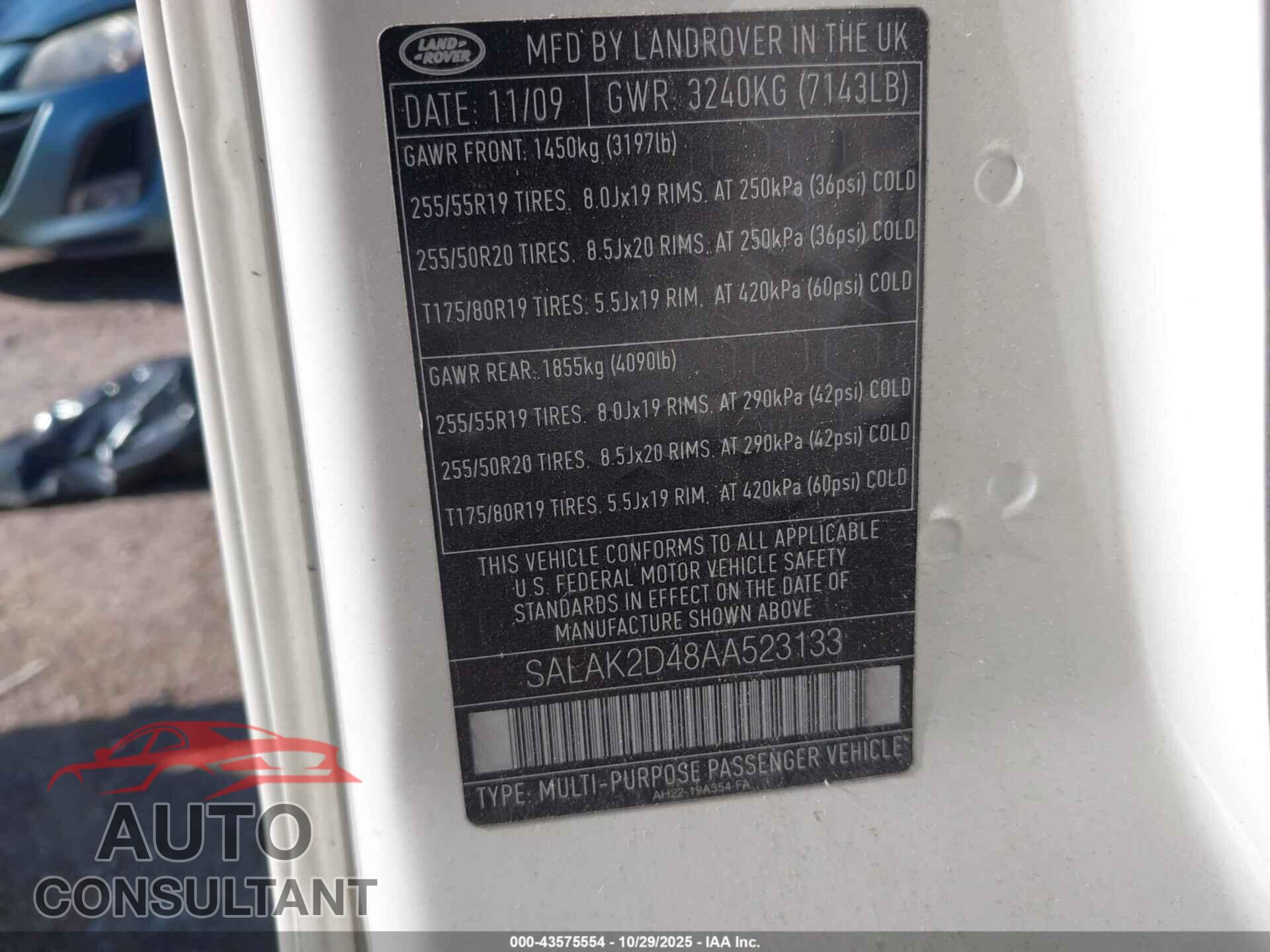 LAND ROVER LR4 2010 - SALAK2D48AA523133