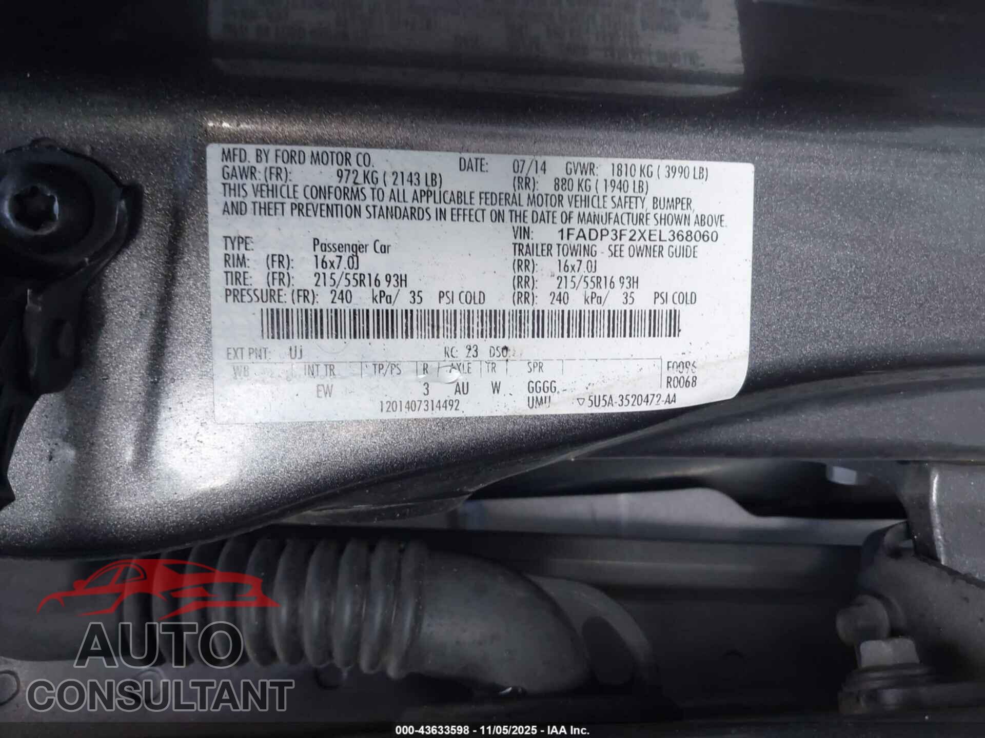 FORD FOCUS 2014 - 1FADP3F2XEL368060