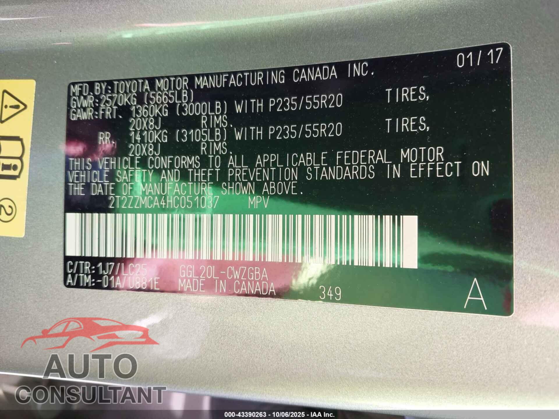 LEXUS RX 350 2017 - 2T2ZZMCA4HC051037