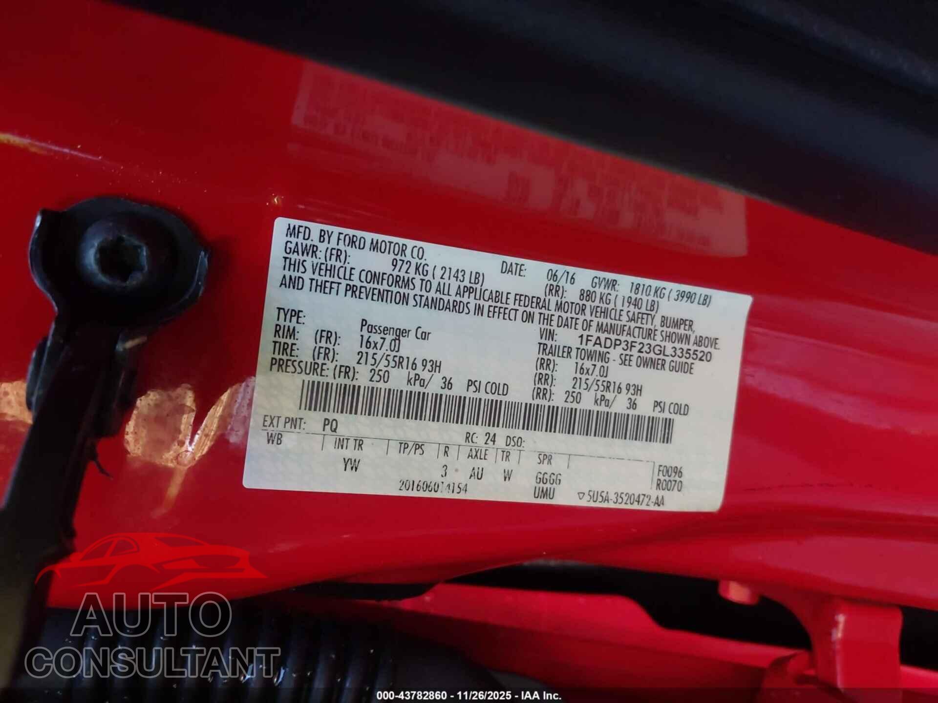 FORD FOCUS 2016 - 1FADP3F23GL335520
