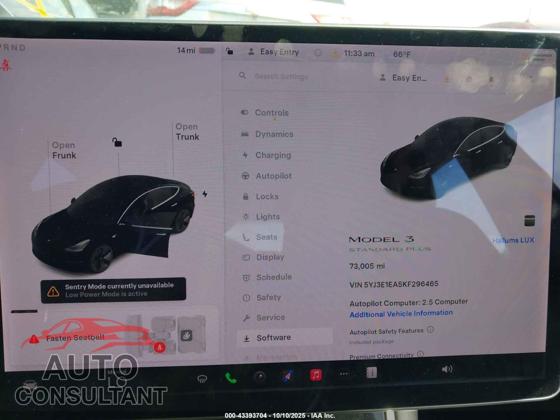 TESLA MODEL 3 2019 - 5YJ3E1EA5KF296465