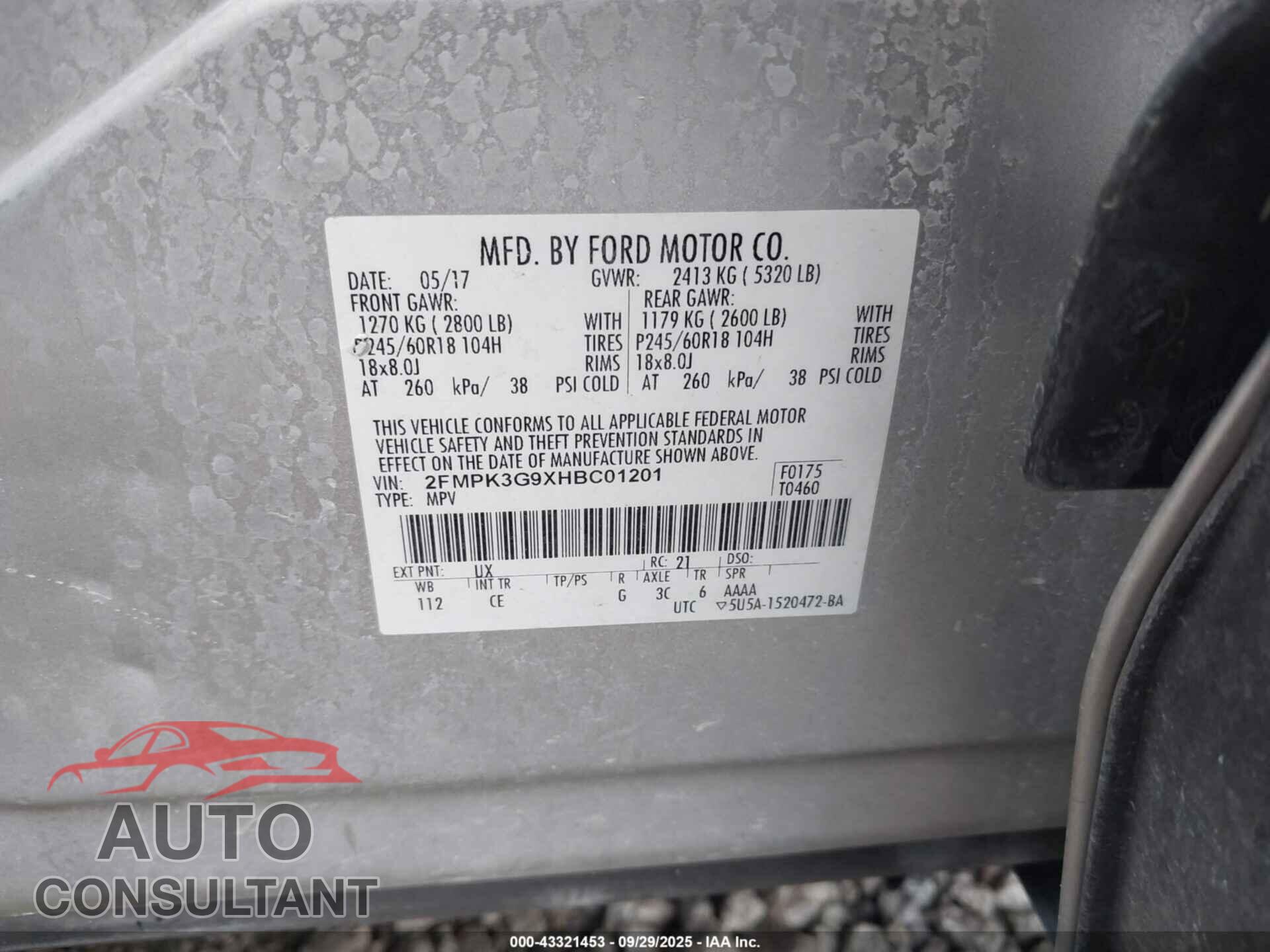 FORD EDGE 2017 - 2FMPK3G9XHBC01201