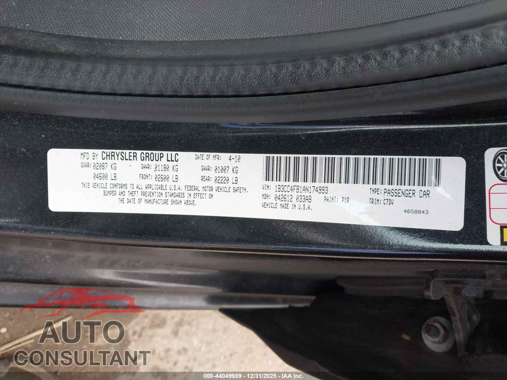 DODGE AVENGER 2010 - 1B3CC4FB1AN174993