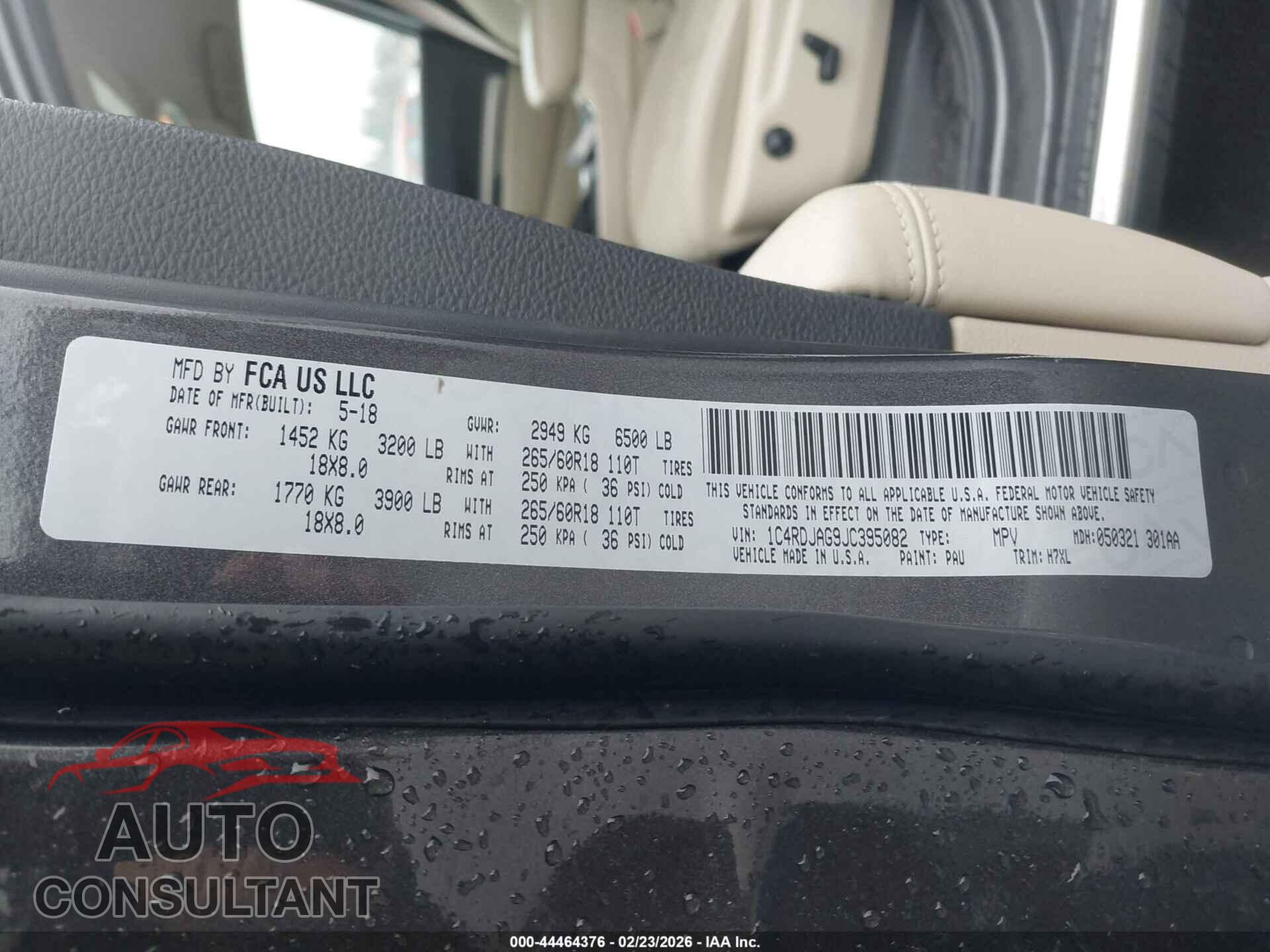 DODGE DURANGO 2018 - 1C4RDJAG9JC395082