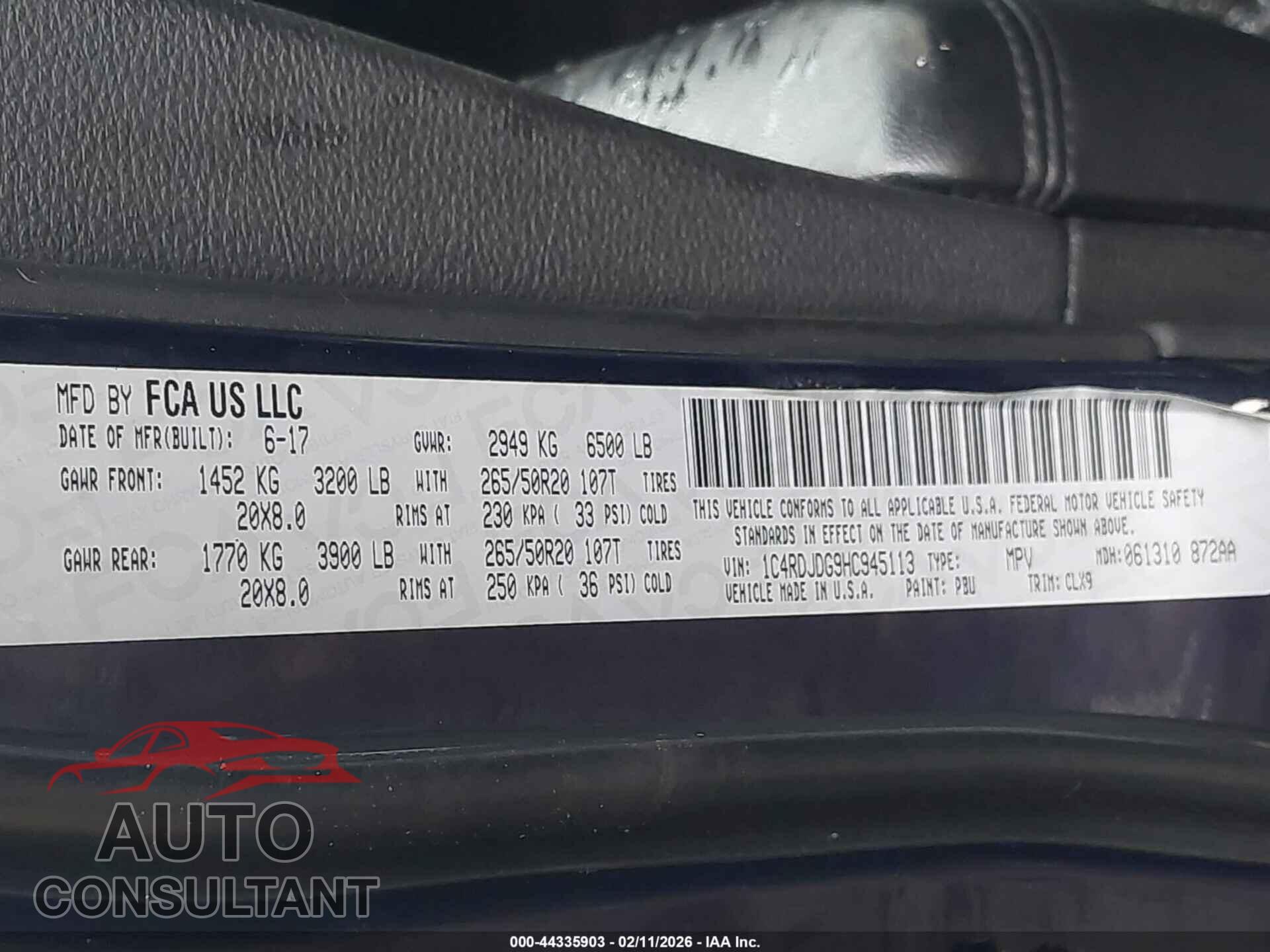 DODGE DURANGO 2017 - 1C4RDJDG9HC945113