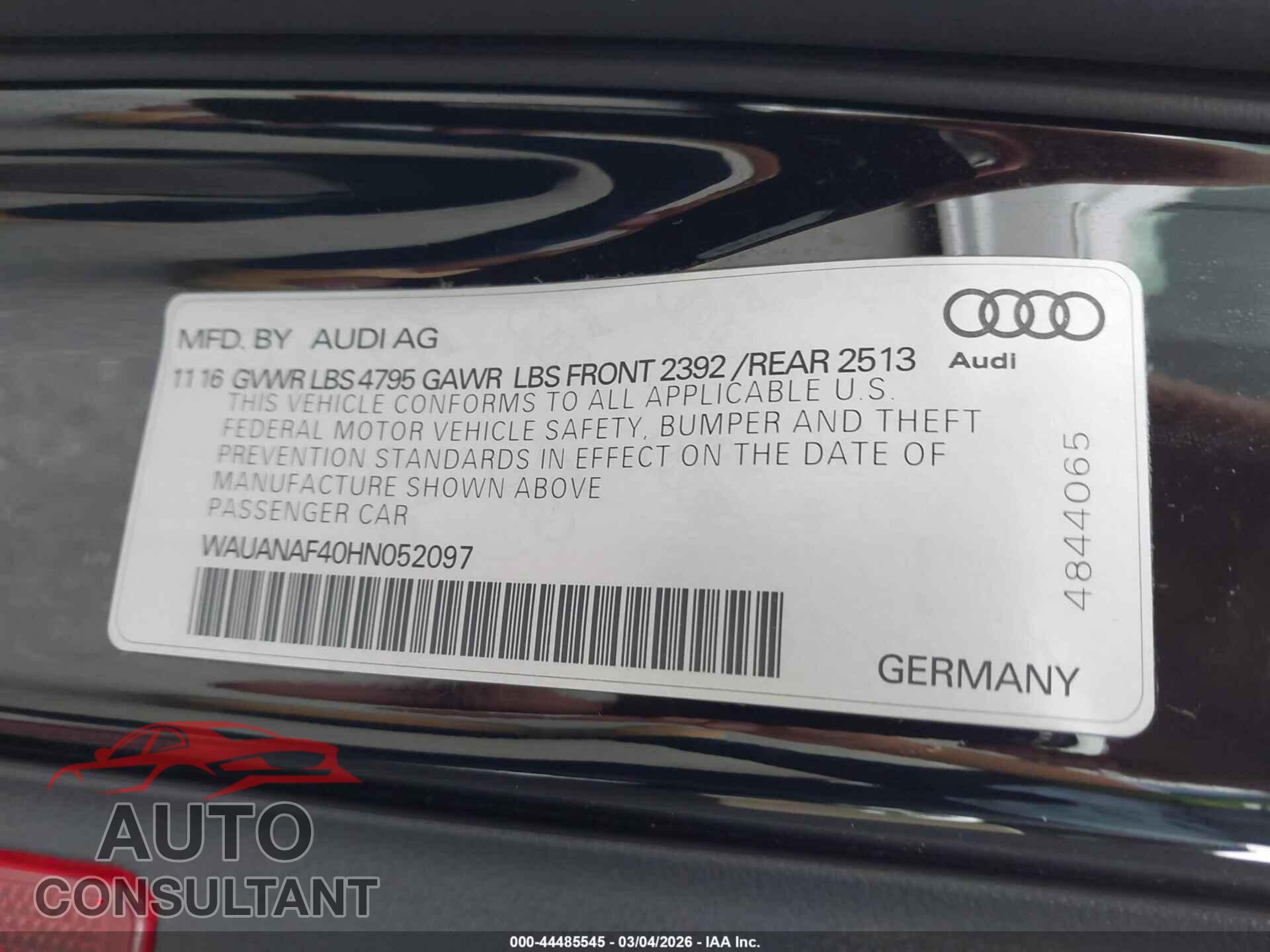 AUDI A4 2017 - WAUANAF40HN052097