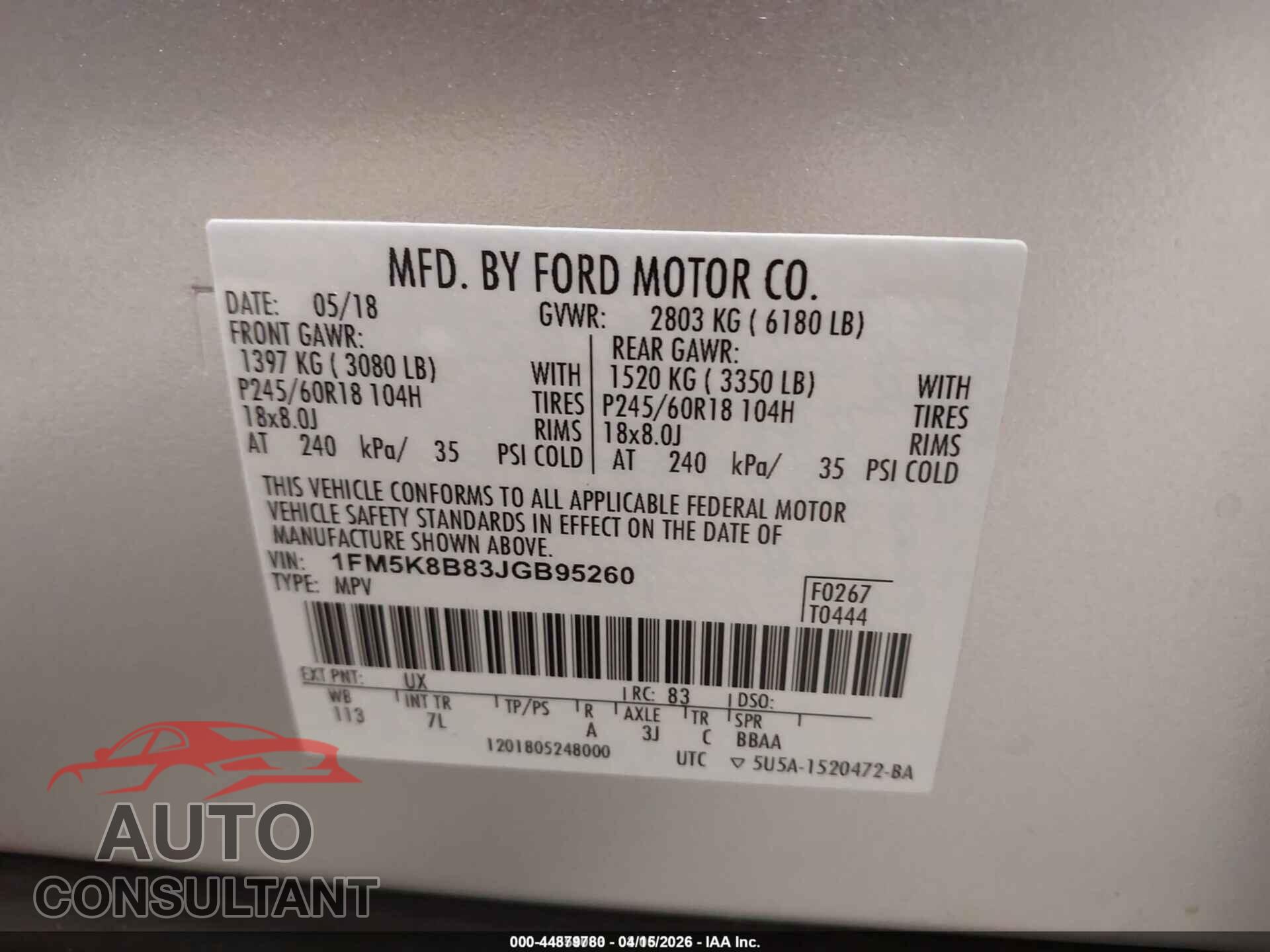 FORD EXPLORER 2018 - 1FM5K8B83JGB95260