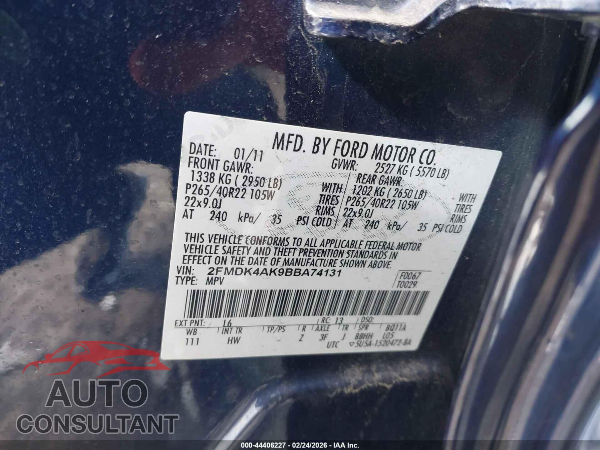 FORD EDGE 2011 - 2FMDK4AK9BBA74131