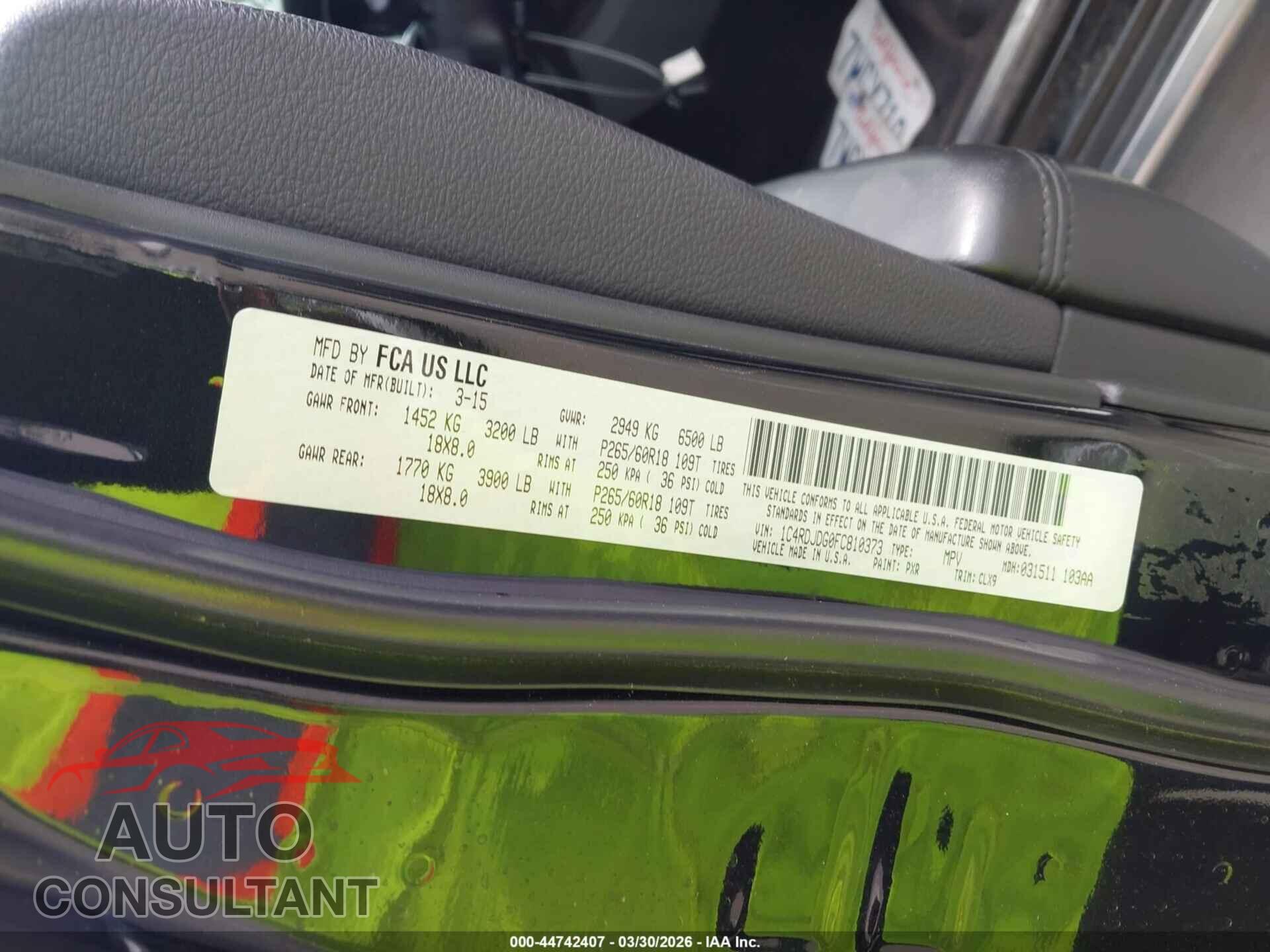 DODGE DURANGO 2015 - 1C4RDJDG0FC810373