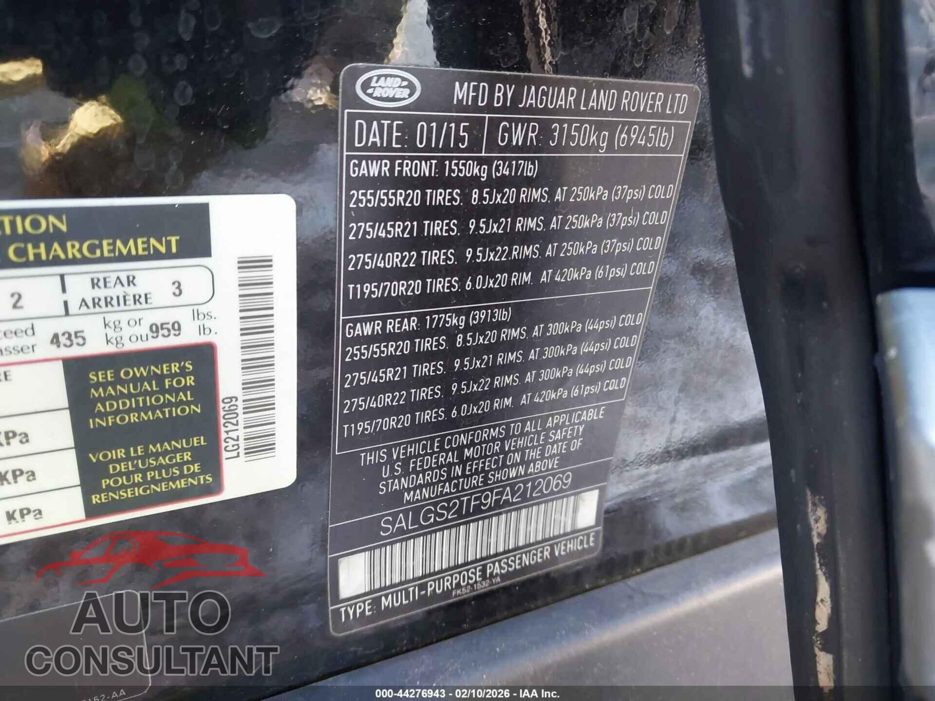 LAND ROVER RANGE ROVER 2015 - SALGS2TF9FA212069