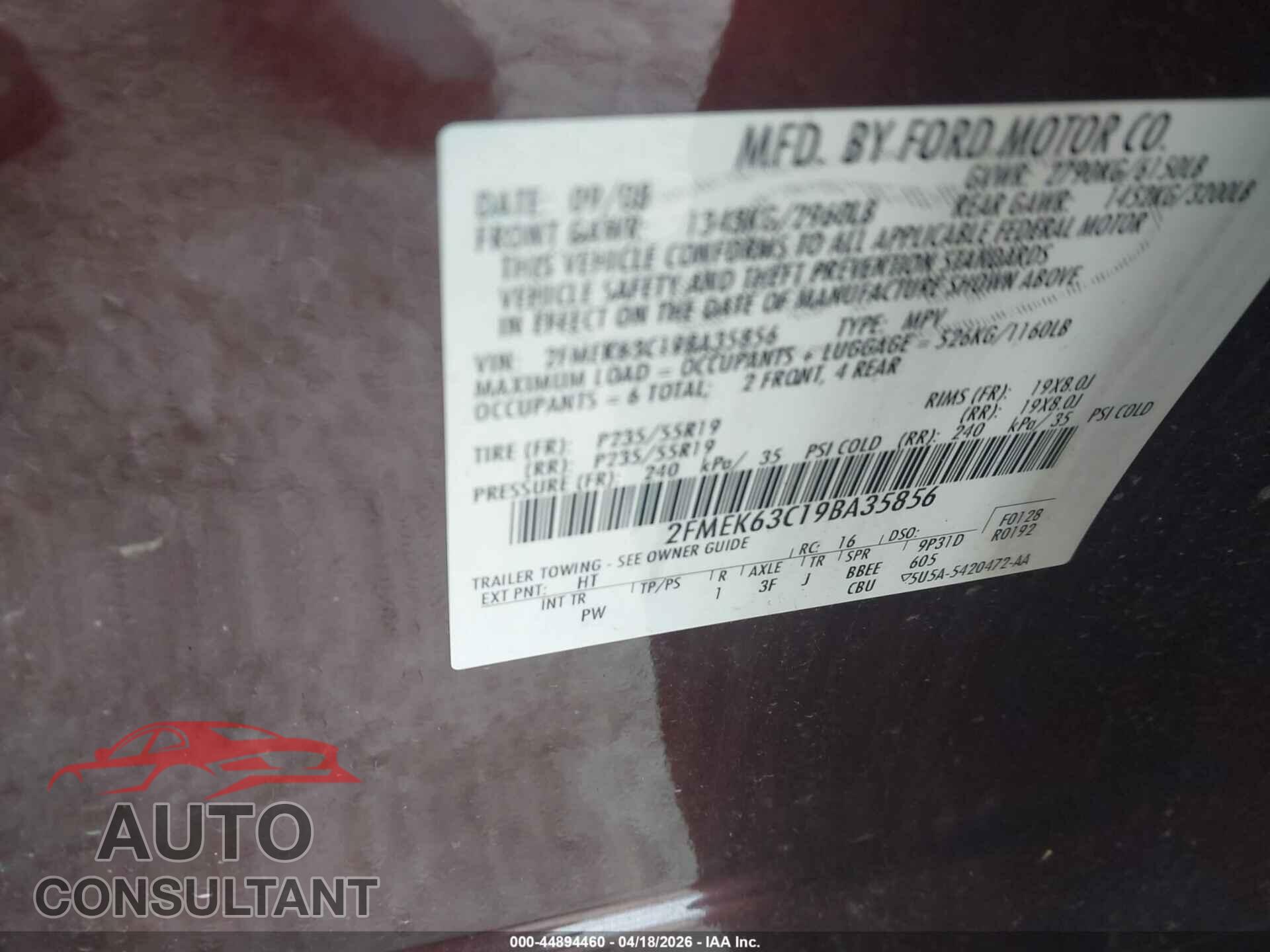 FORD FLEX 2009 - 2FMEK63C19BA35856