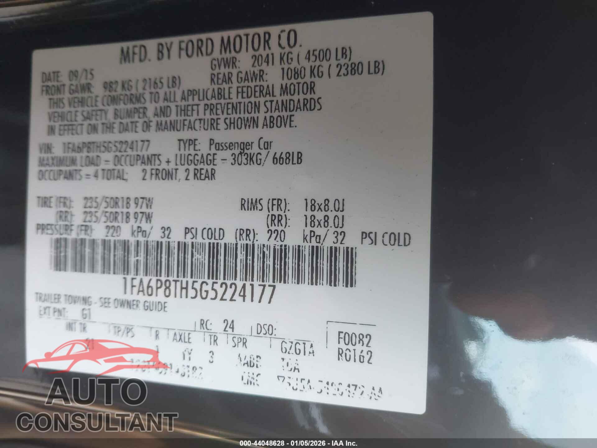 FORD MUSTANG 2016 - 1FA6P8TH5G5224177